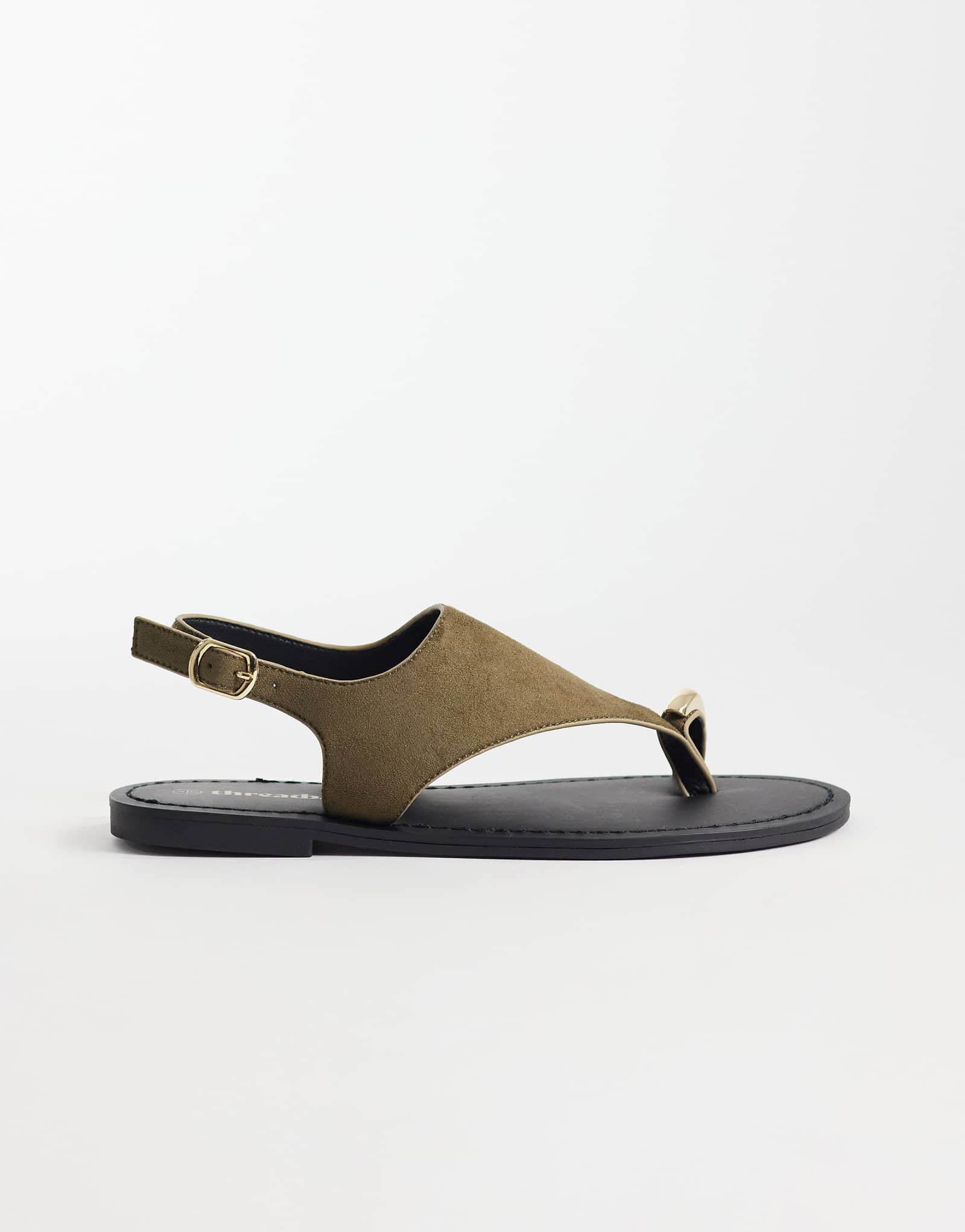 Threadbare faux suede flat sandals with toe post in khaki khaki 7890₽