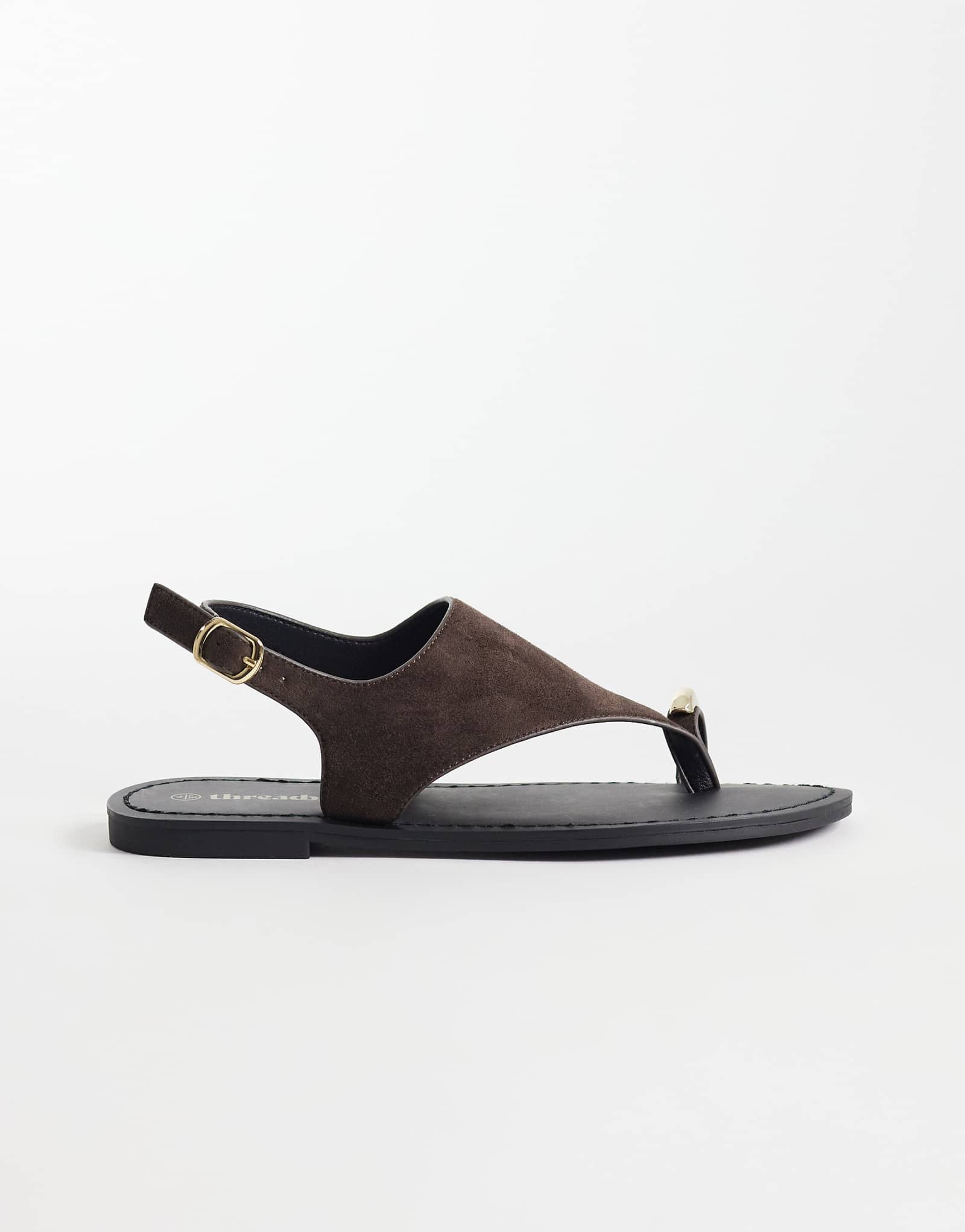 Threadbare faux suede flat sandals with toe post in chocolate brown brown 7890₽