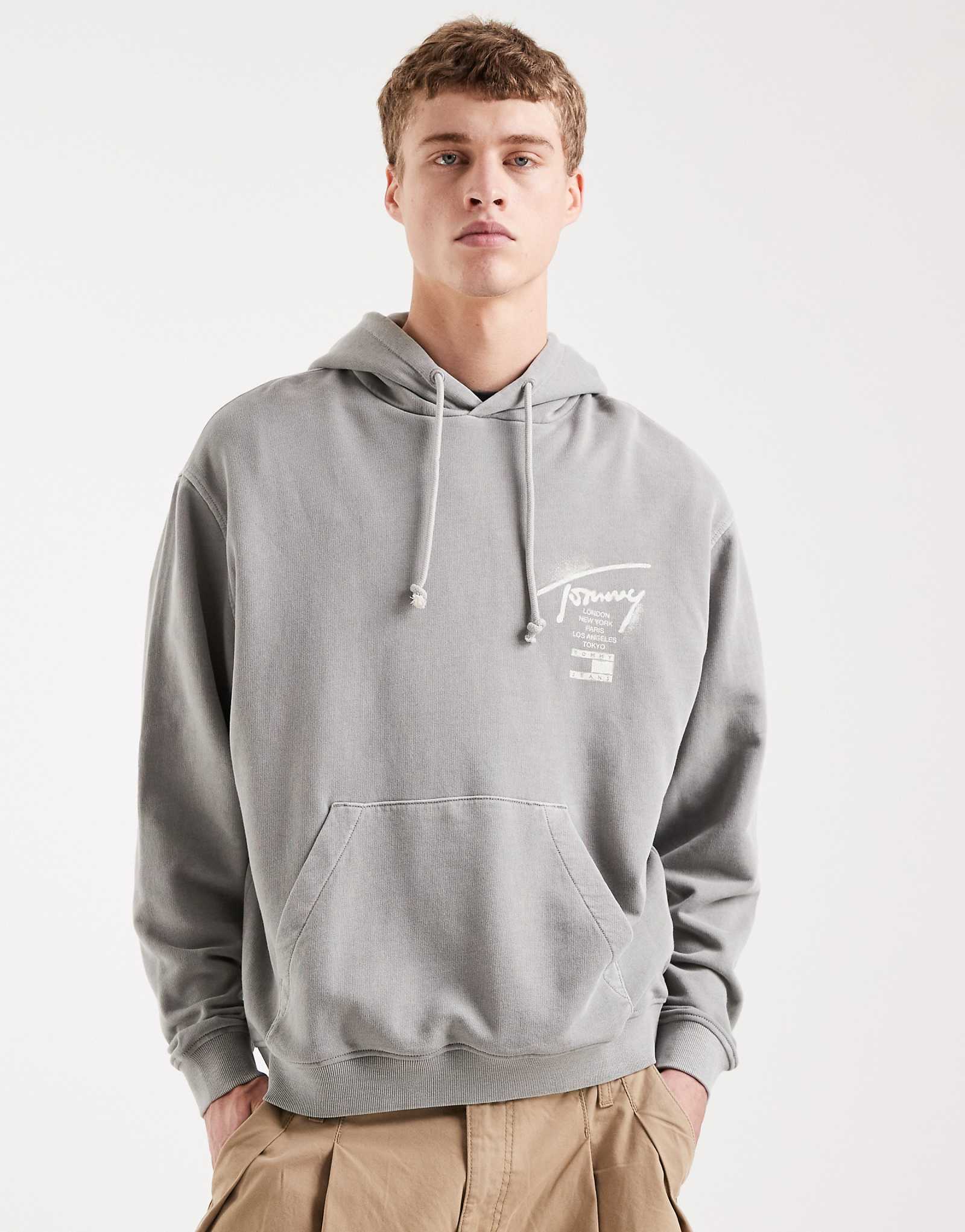 Tommy Jeans neon sign logo relaxed fit hoodie in gray gravel grey 27290₽