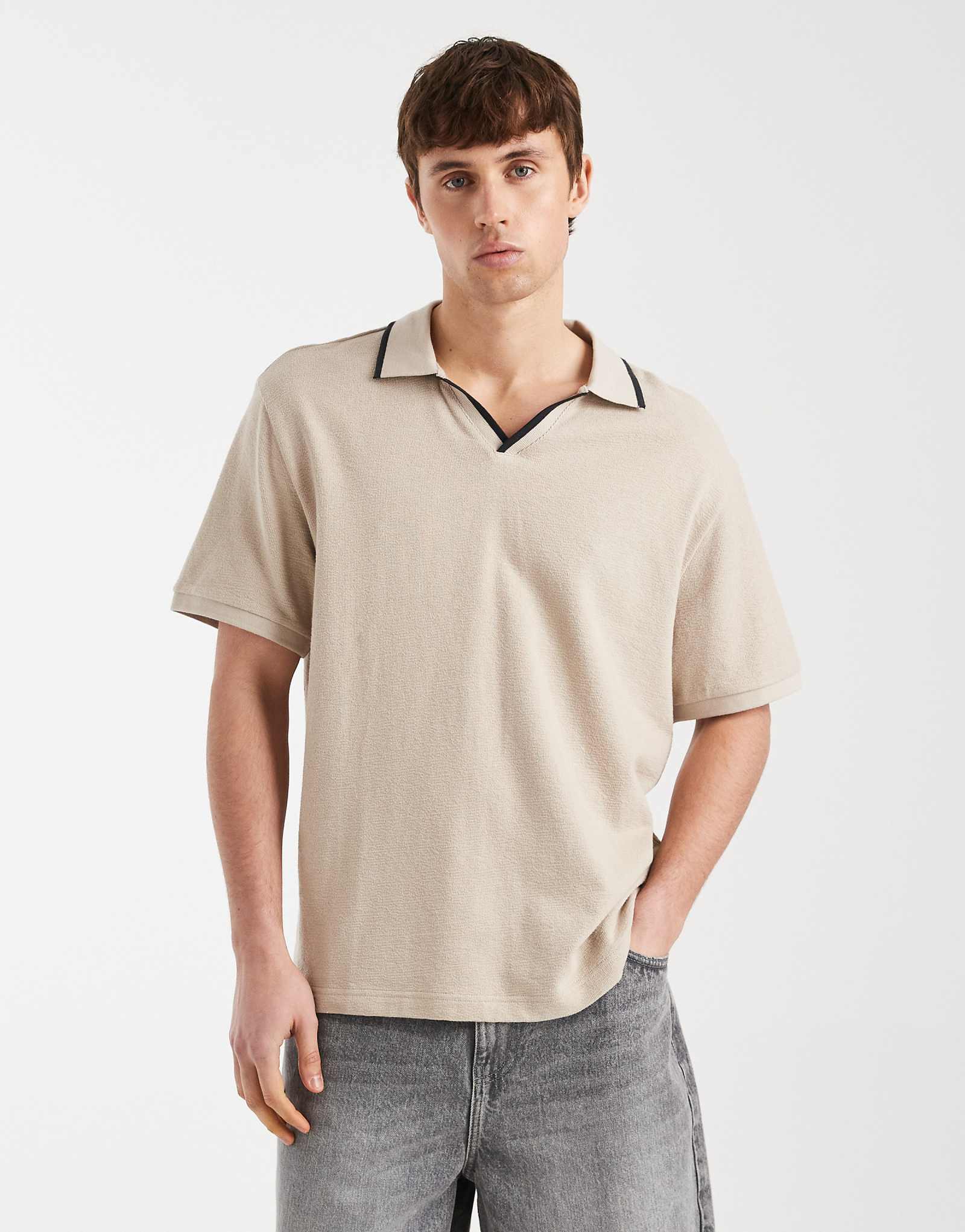 Redefined Rebel Camden boxy fit polo shirt in beige beige