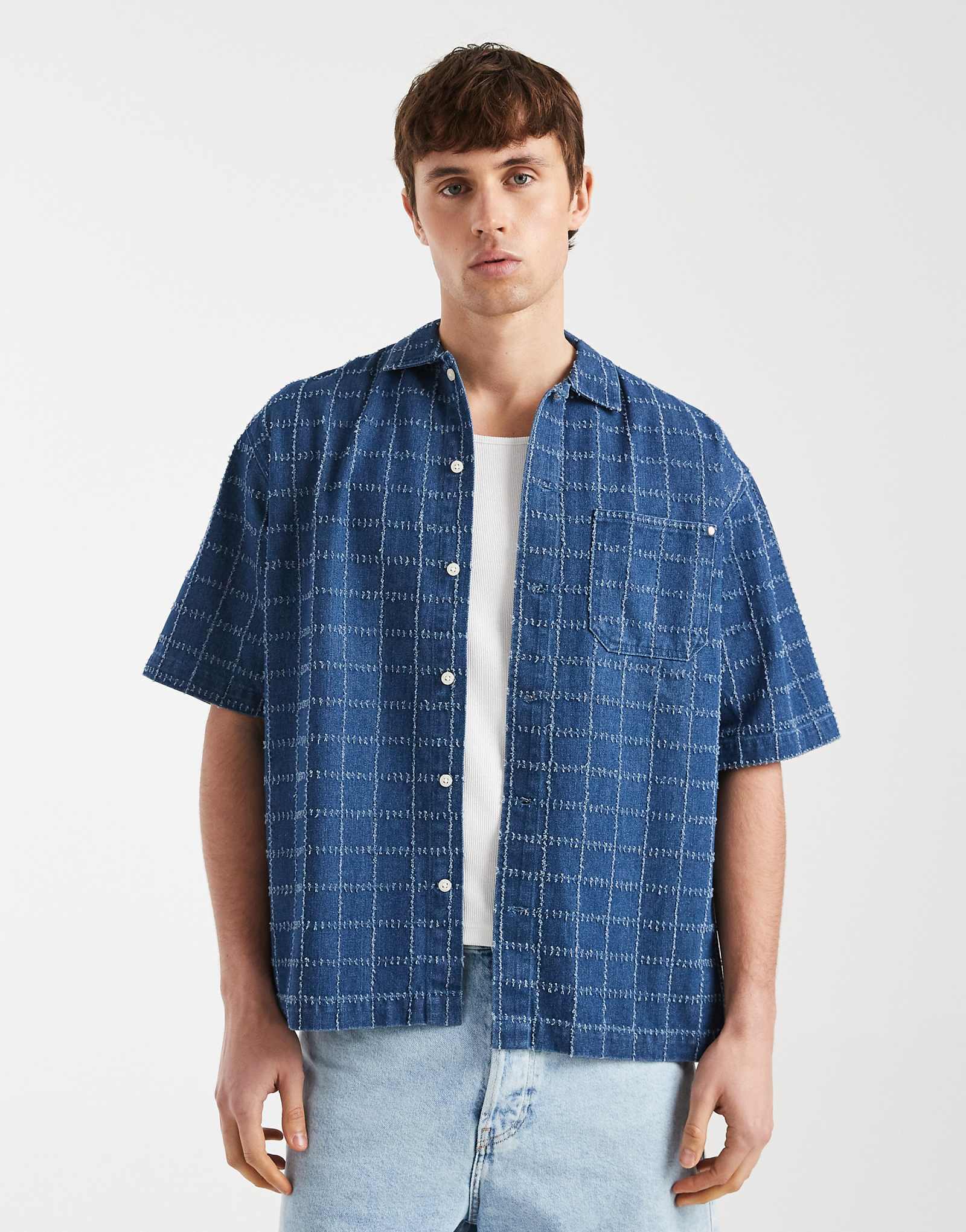 Redefined Rebel Elton oversized shirt in mid blue mid blue