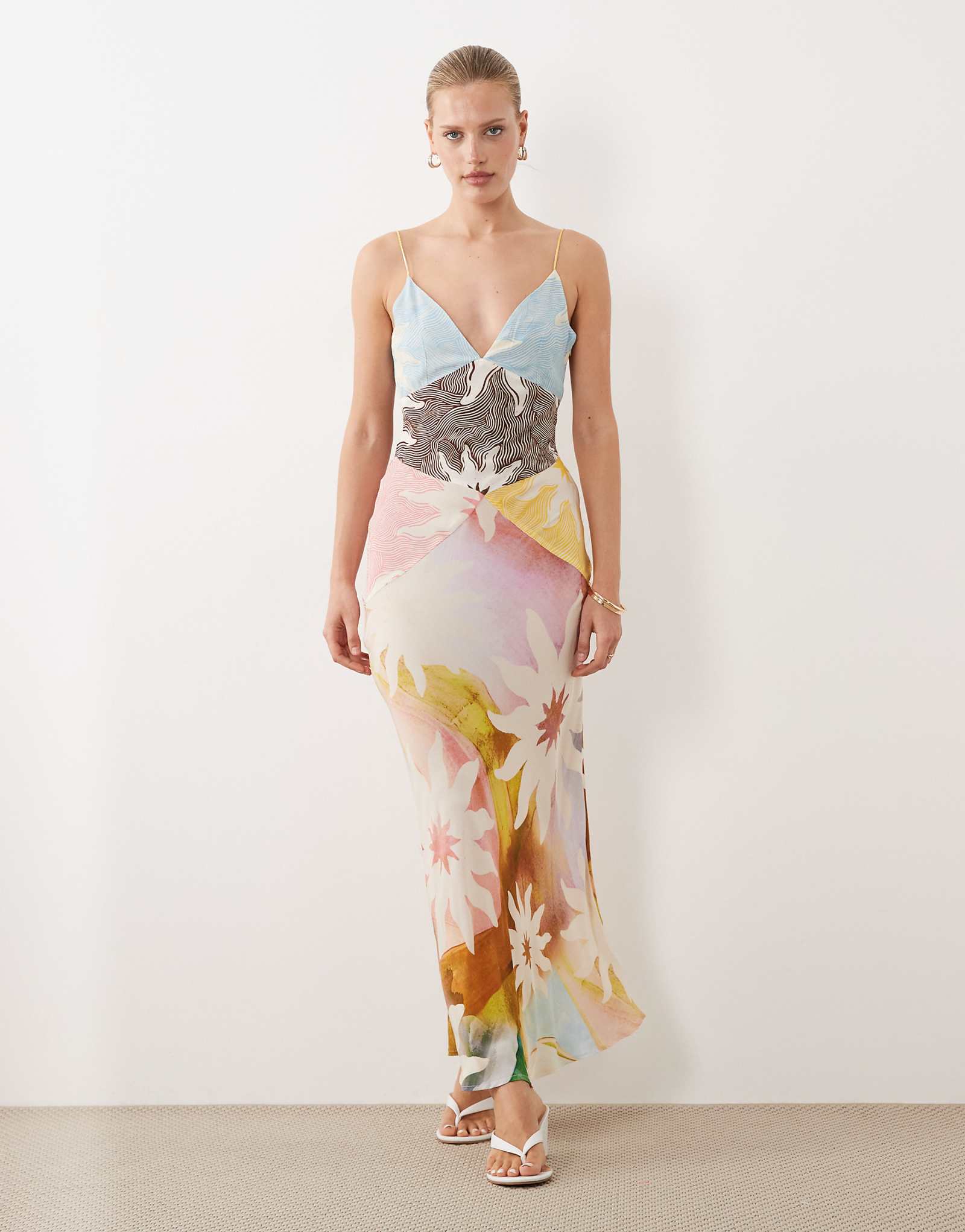 Never Fully Dressed Valeria satin cami maxi dress in pastel sun print multi 44590₽