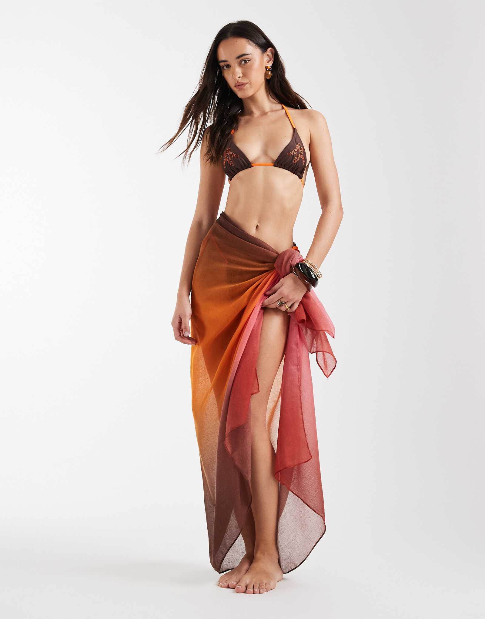PIECES long sheer sarong in red ochre gradient red ochre gradient 6390₽