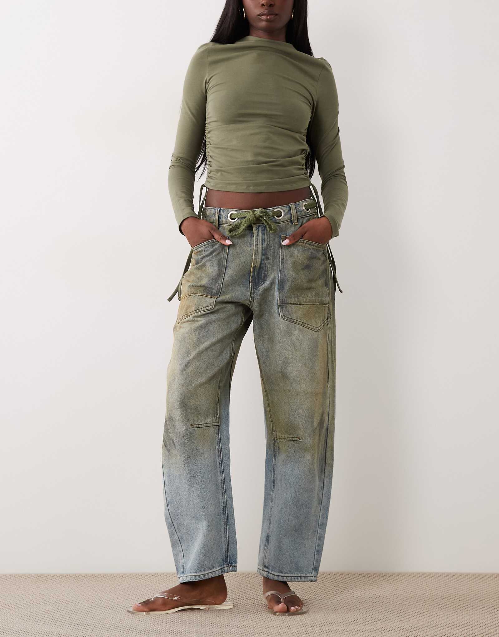 Lioness Rush Hour straight leg tie detail jeans in stone blue wash stone blue 24190₽