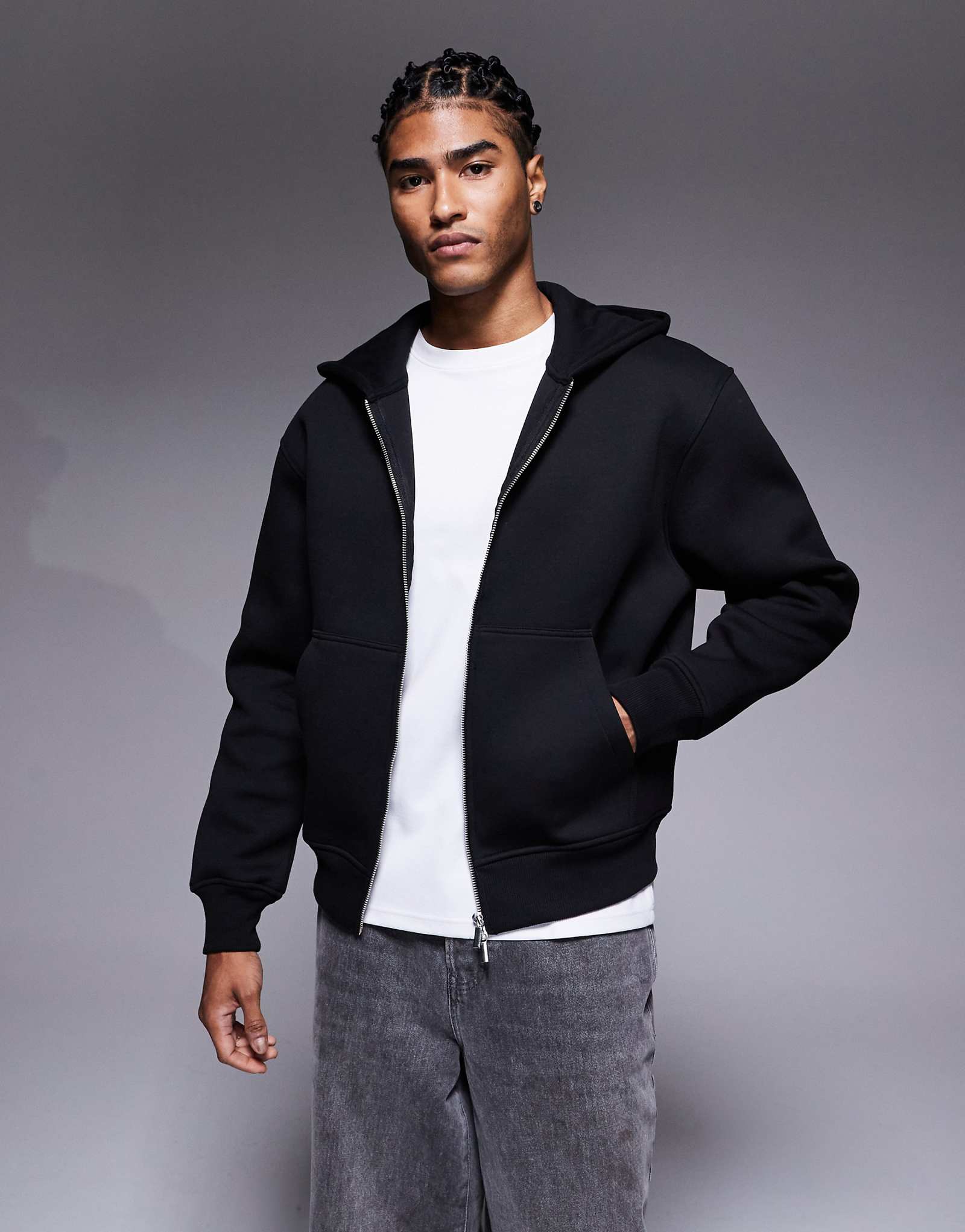 ASOS DESIGN heavyweight relaxed boxy zip-up hoodie in black scuba-style fabric black 13590₽