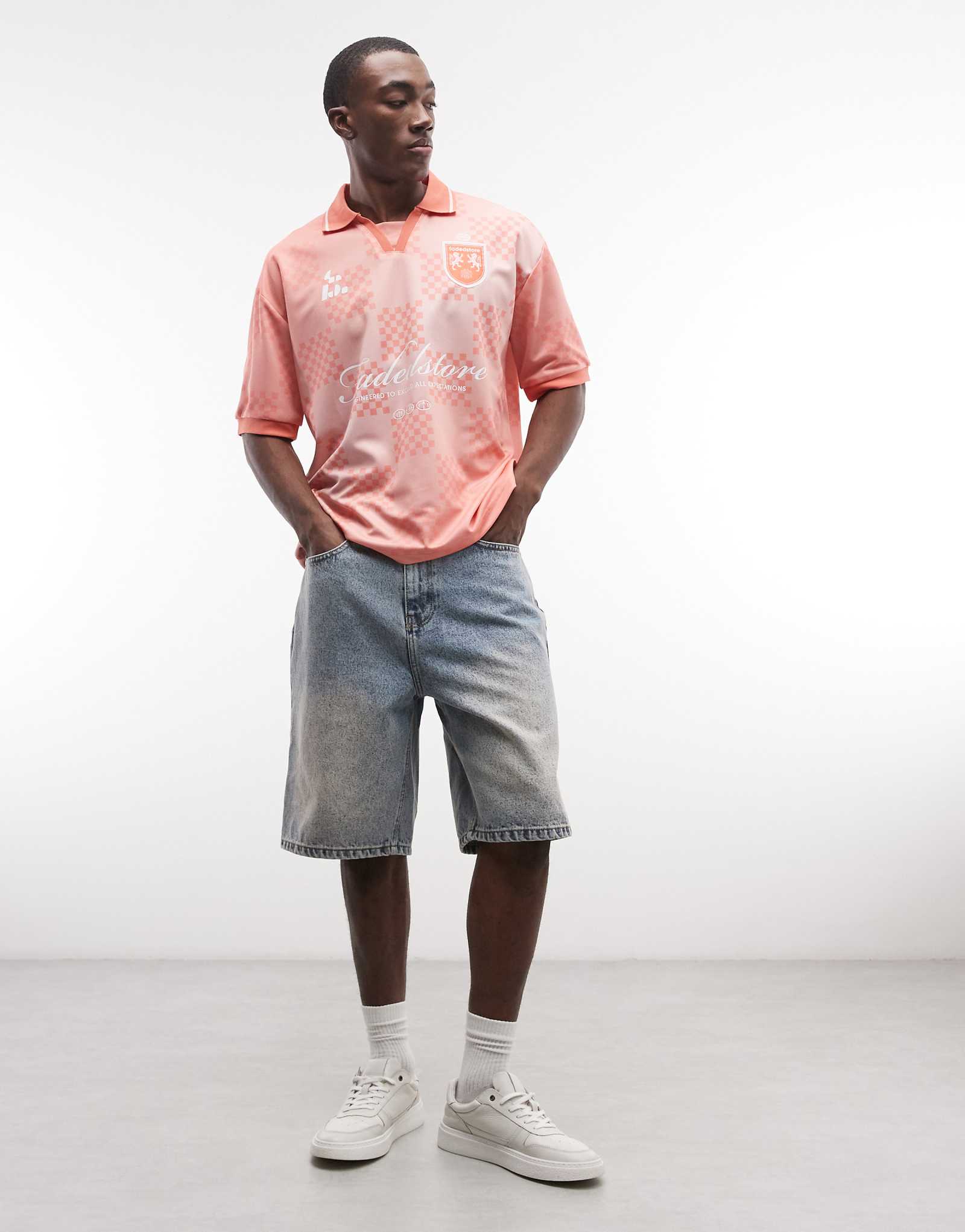 Faded Store denim jorts in washed blue blue wash