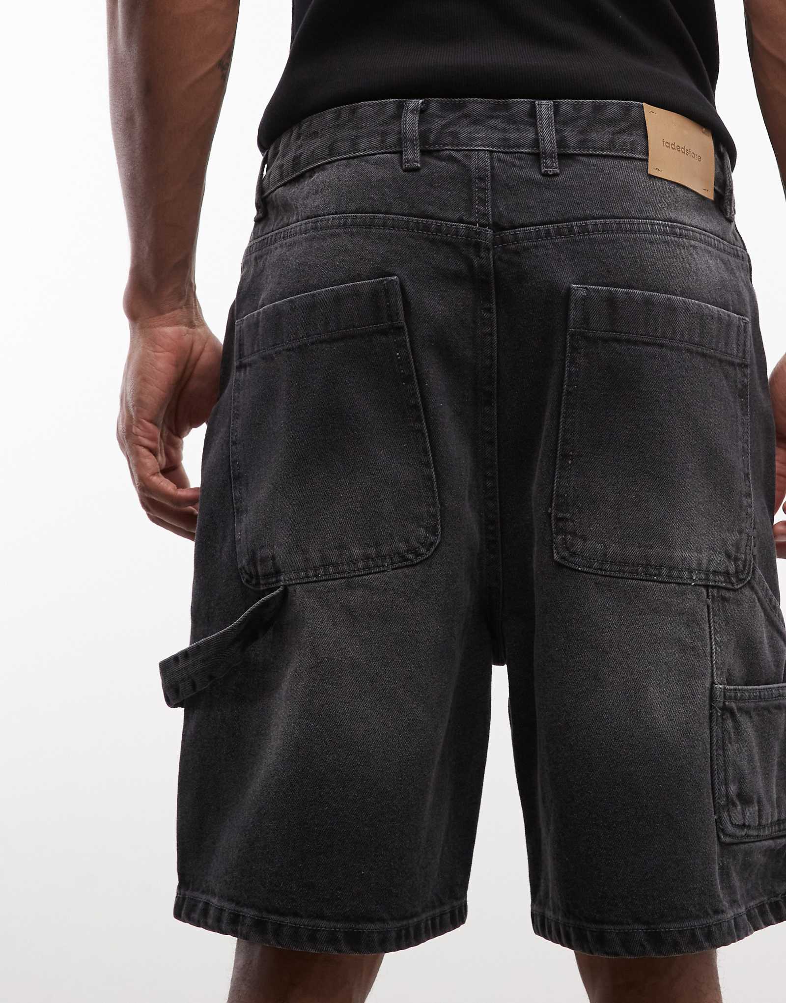 Faded Store denim carpenter shorts in washed black washed black