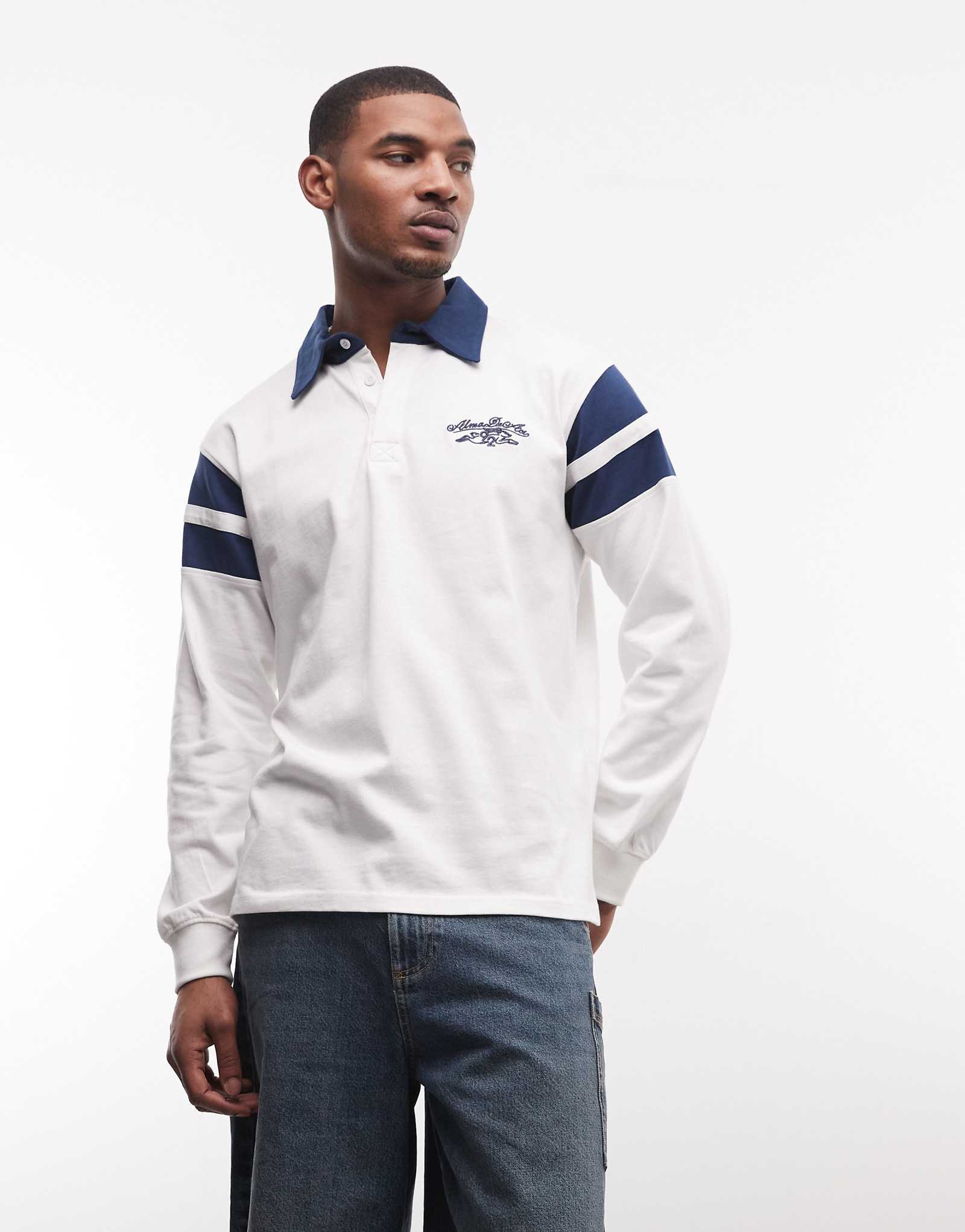 Alma De Ace lina long sleeve rugby polo top with contrast collar in white white 23690₽