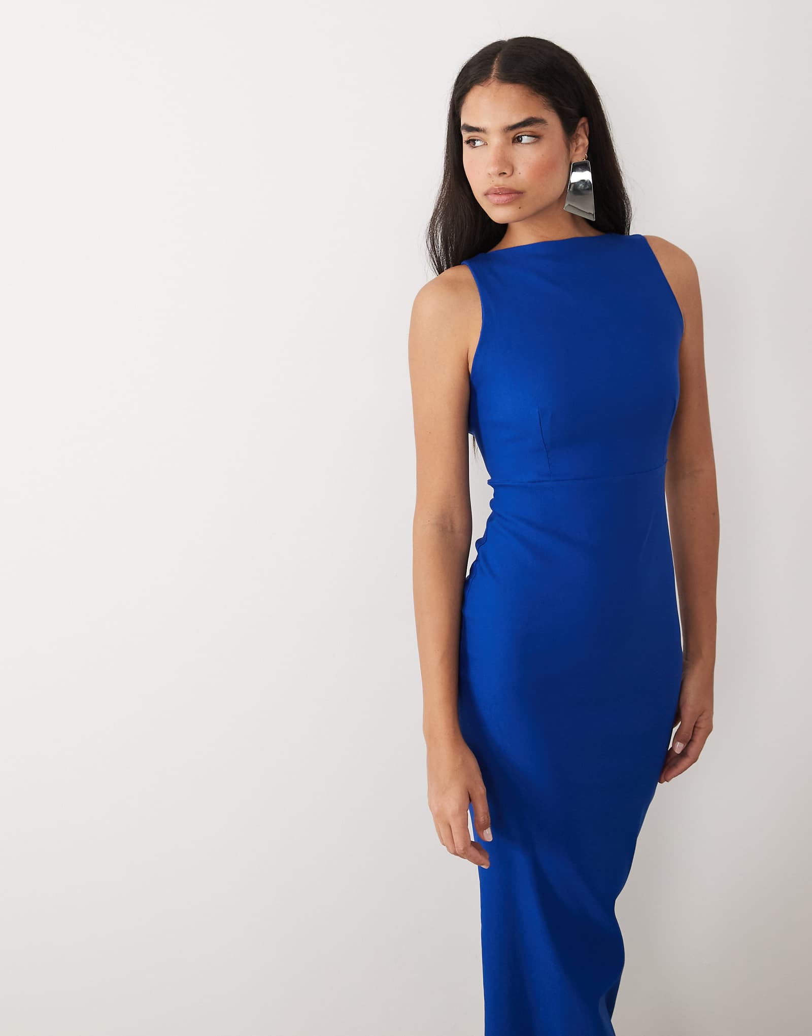 Vesper bengaline open back high neck maxi dress in cobalt cobalt 25590₽