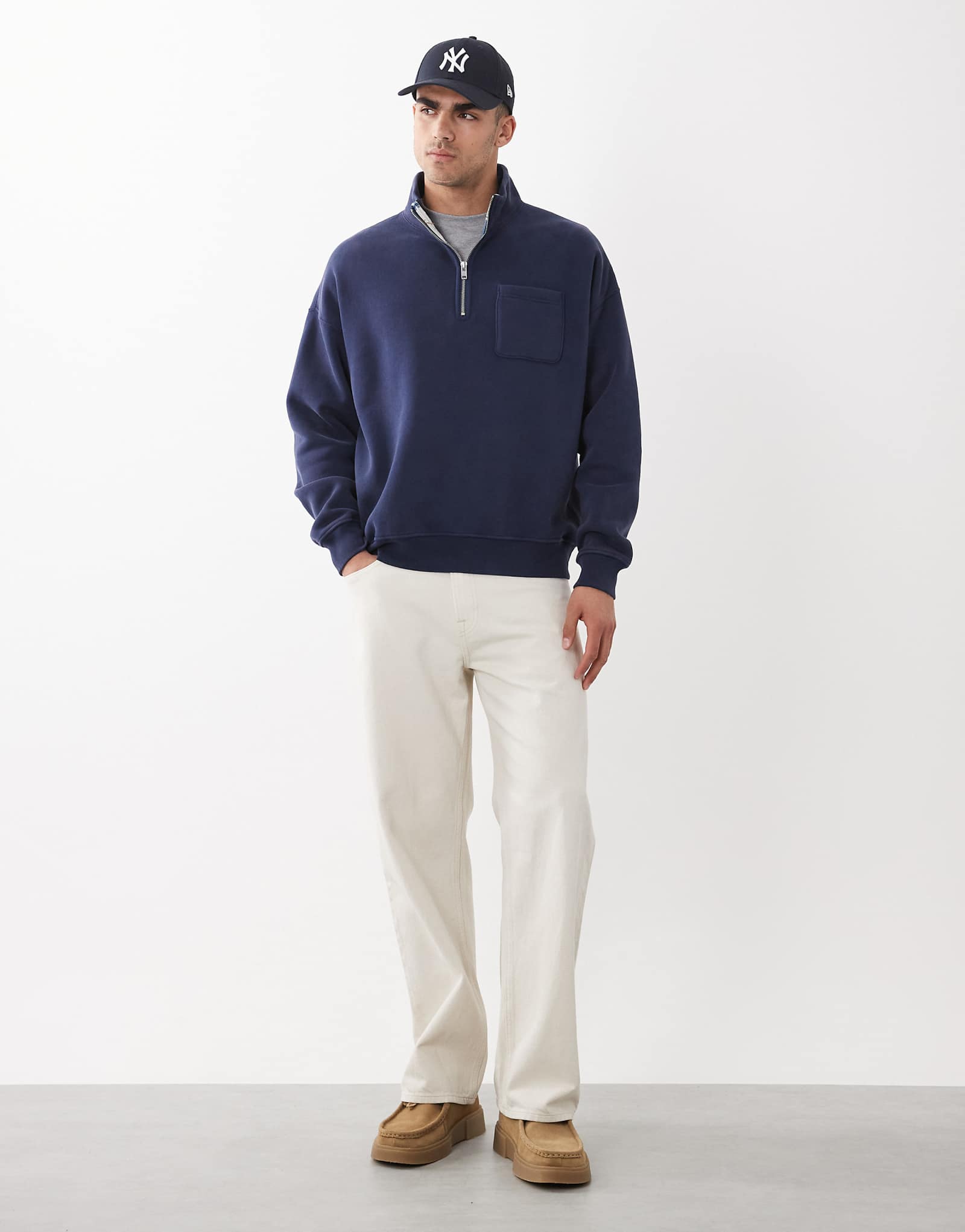 Abercrombie -amp Fitch quarter zip sweatshirt with embroidered pocket in navy navy 14490₽