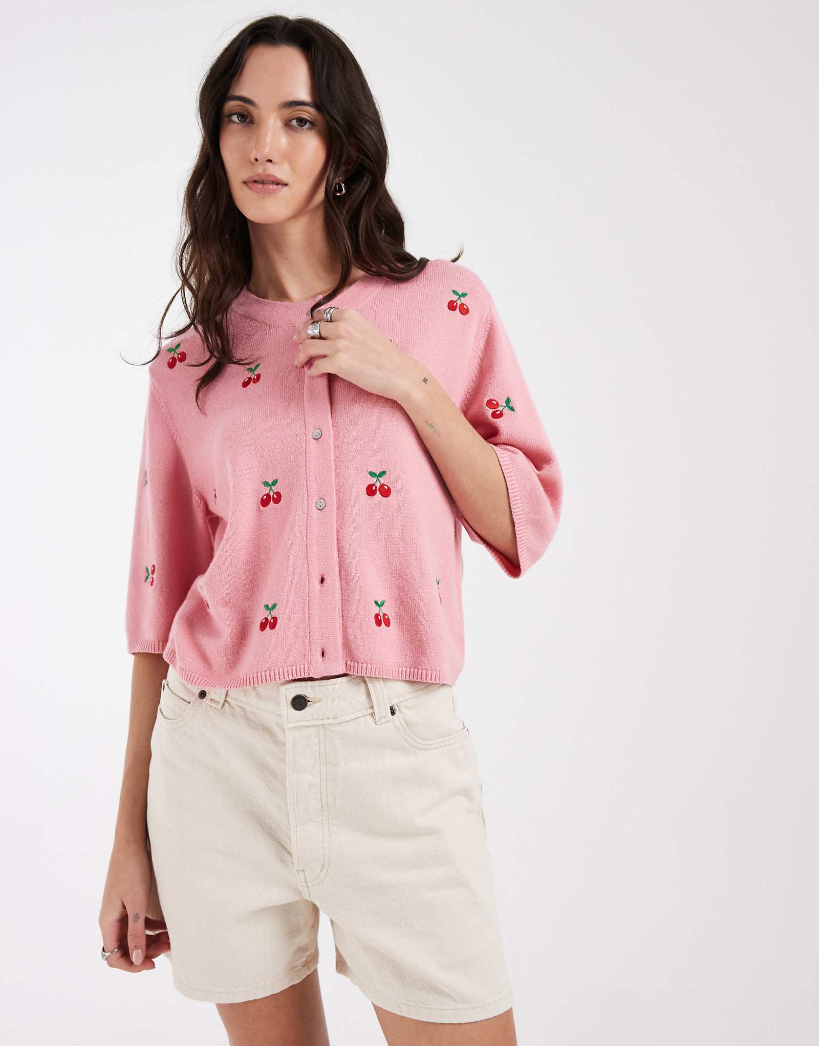 Object Cardigan in pink cherry print rose elegance 13390₽