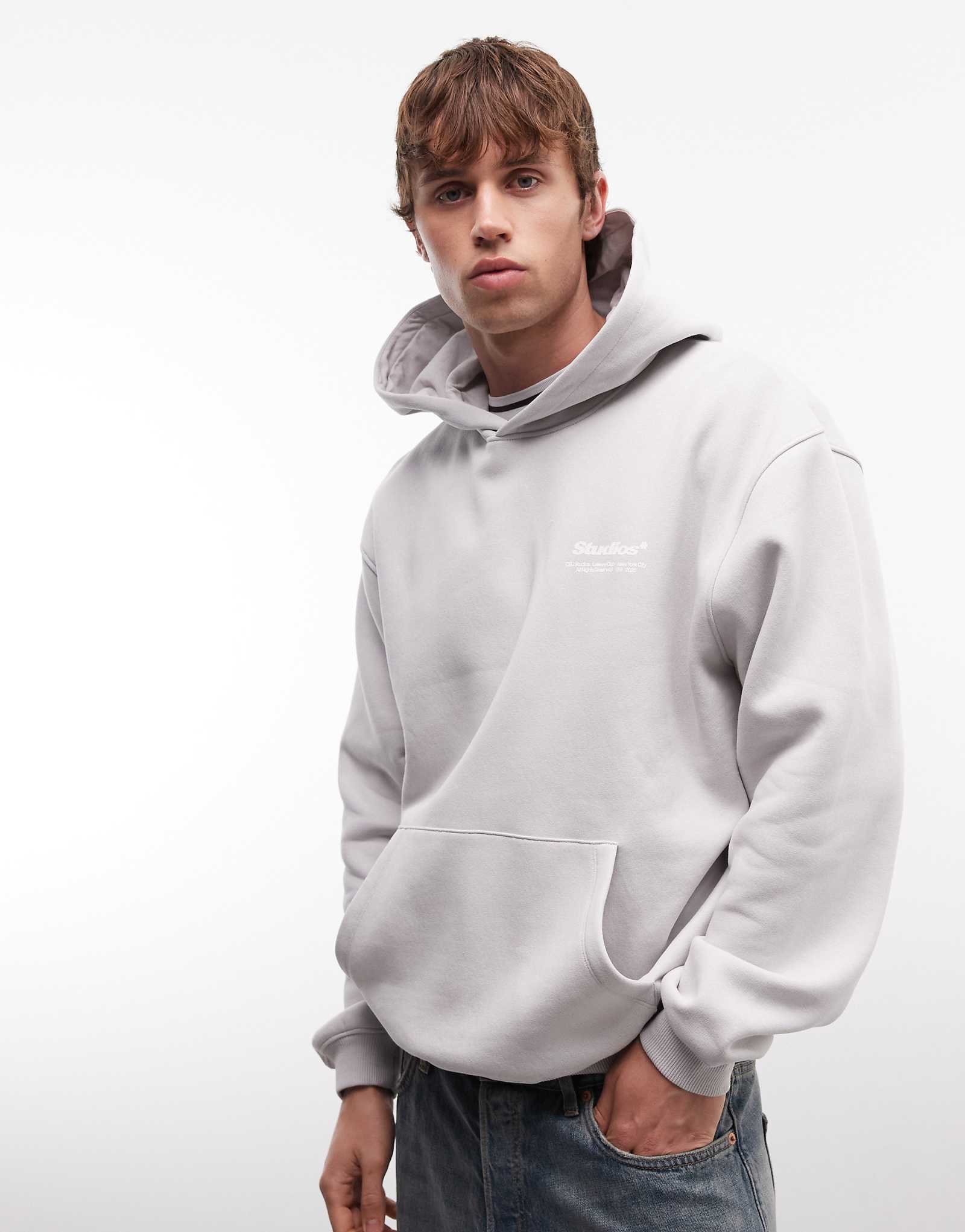 ASOS DESIGN relaxed hoodie with text print in gray lunar rock 10690₽