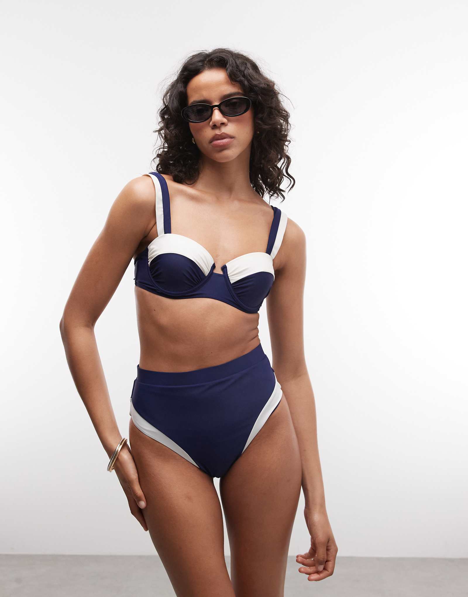 River Island high waisted color block bikini bottoms in navy yellow 7790₽