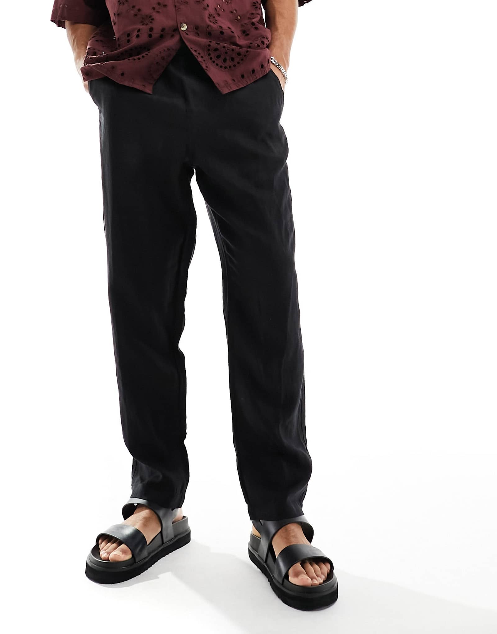 Cotton On relaxed straight leg linen pants in black 10890₽