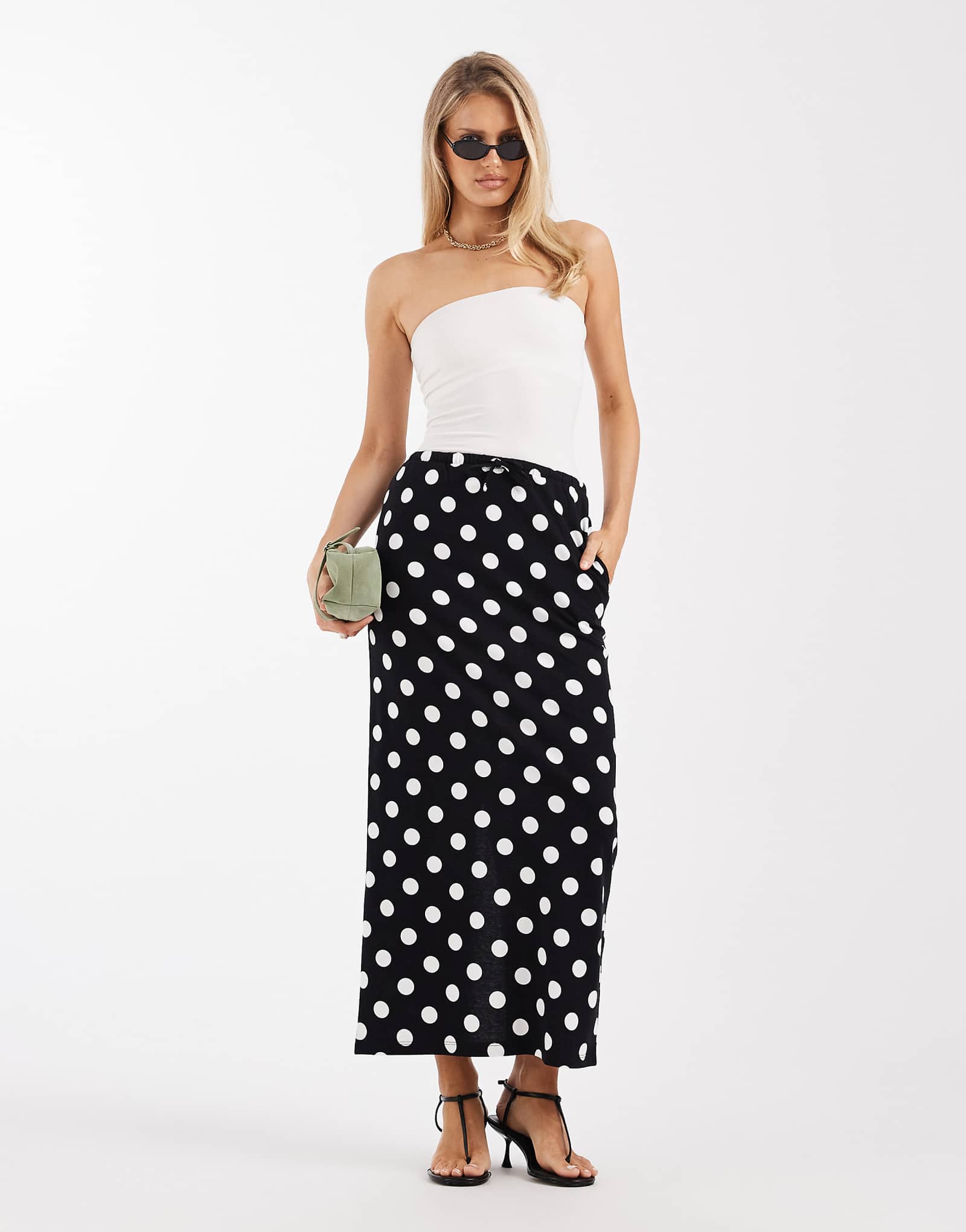 Threadbare jersey maxi skirt in black and white polka dot print black 5390₽