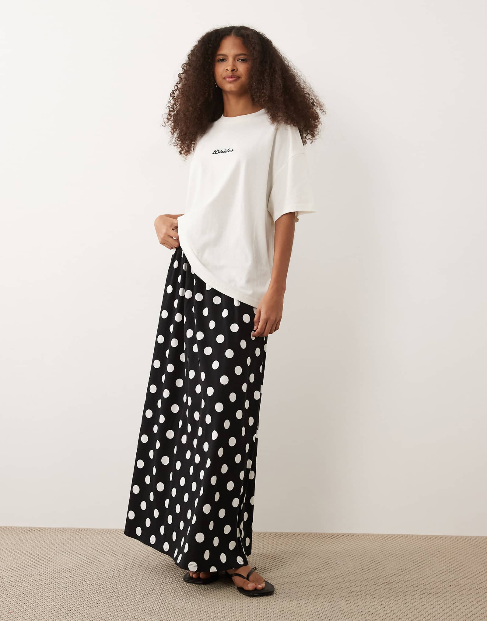 Threadbare jersey a-line midaxi skirt in black and white polka dot print black 5990₽