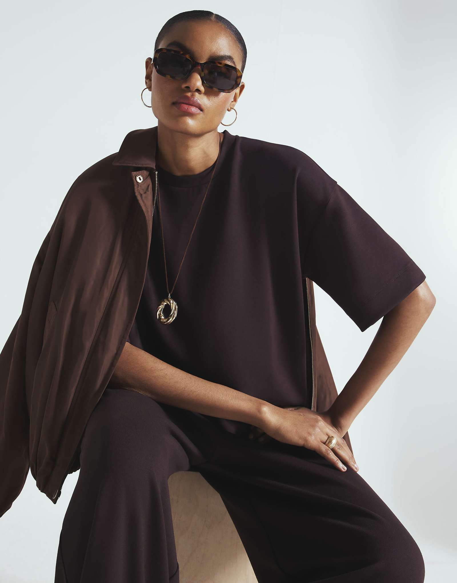 River Island Premium short sleeve boxy T-shirt in brown - dark brown - dark 9290₽