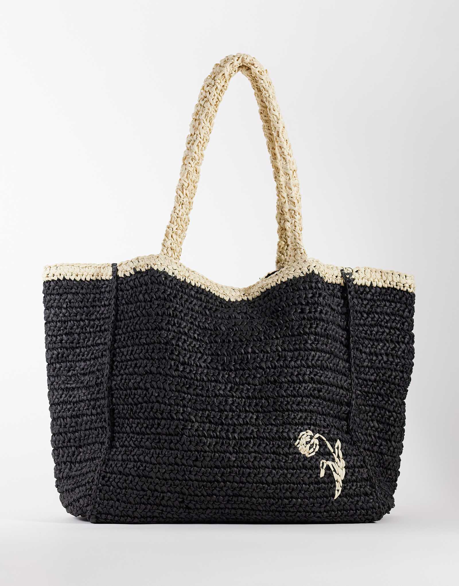 Becksondergaard premium contrast straw tote in black black 30190₽