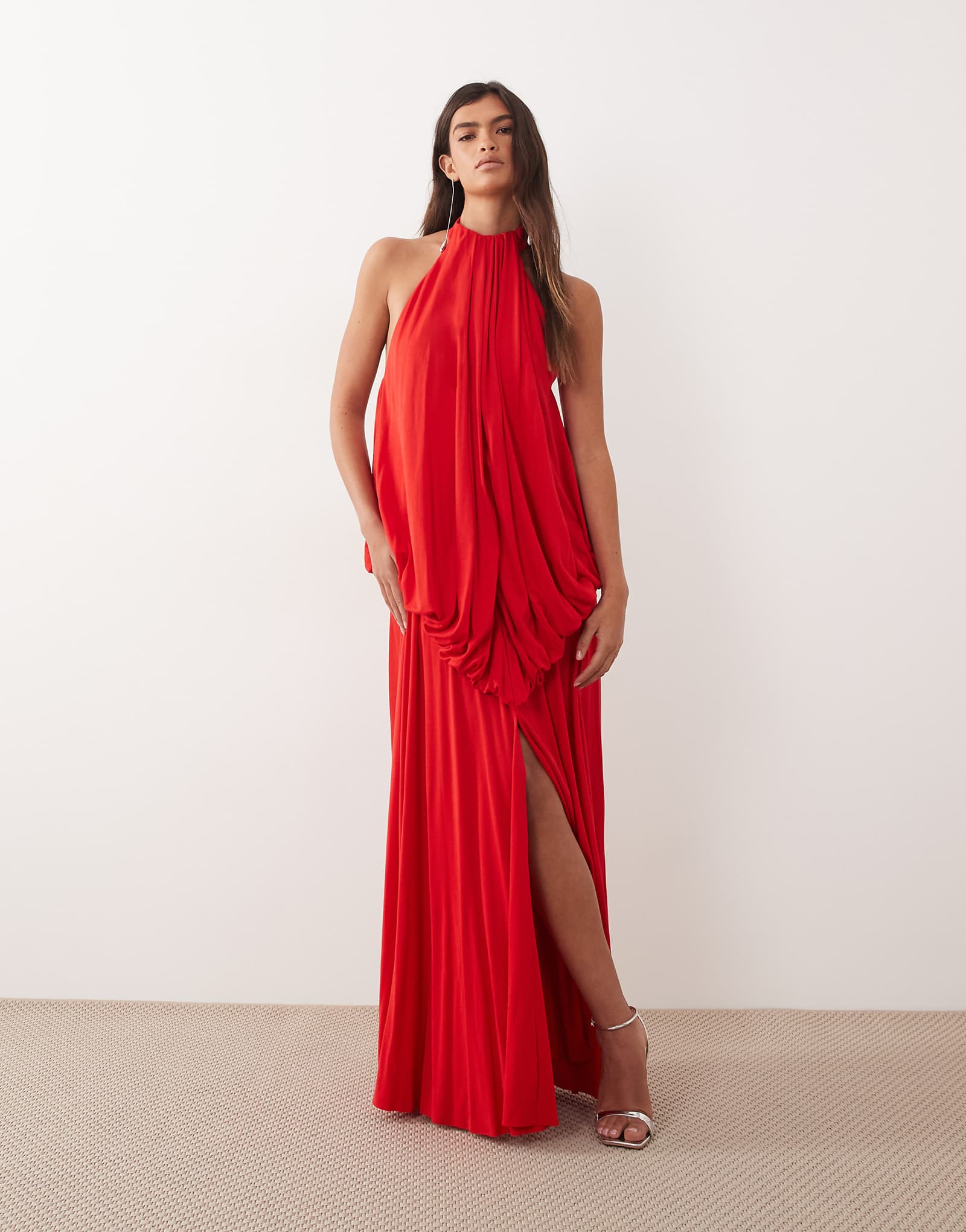 ARRANGE blouson bodice low back halter maxi dress in red red 50190₽