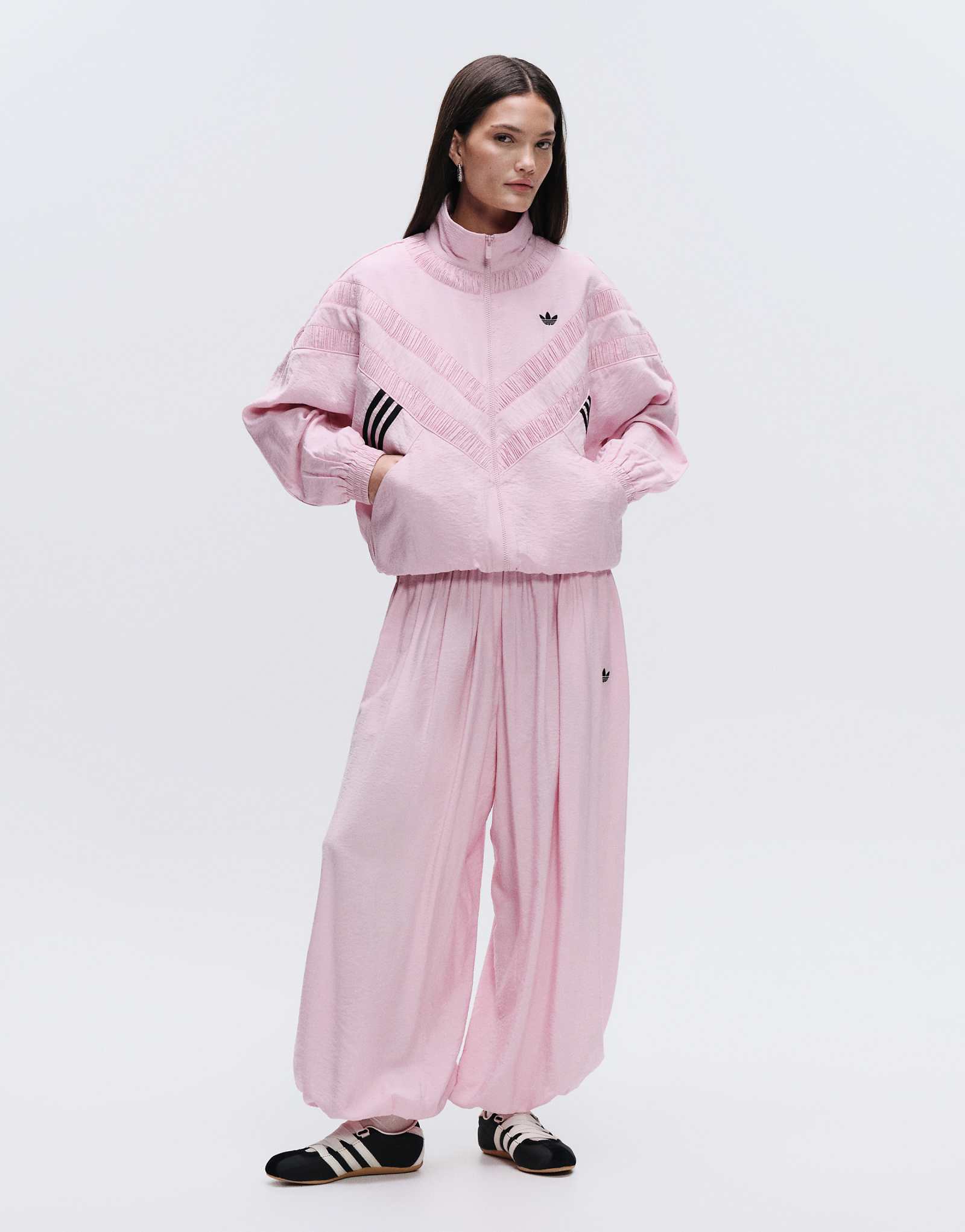 Adidas Originals x ASOS balloon track pants in pink nylon mix pink 19390₽