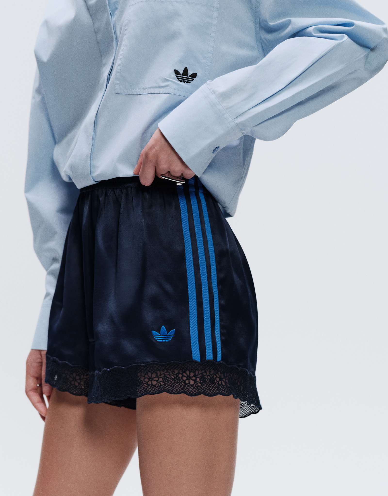 Adidas Originals x ASOS lace hem shorts in navy satin navy 10690₽