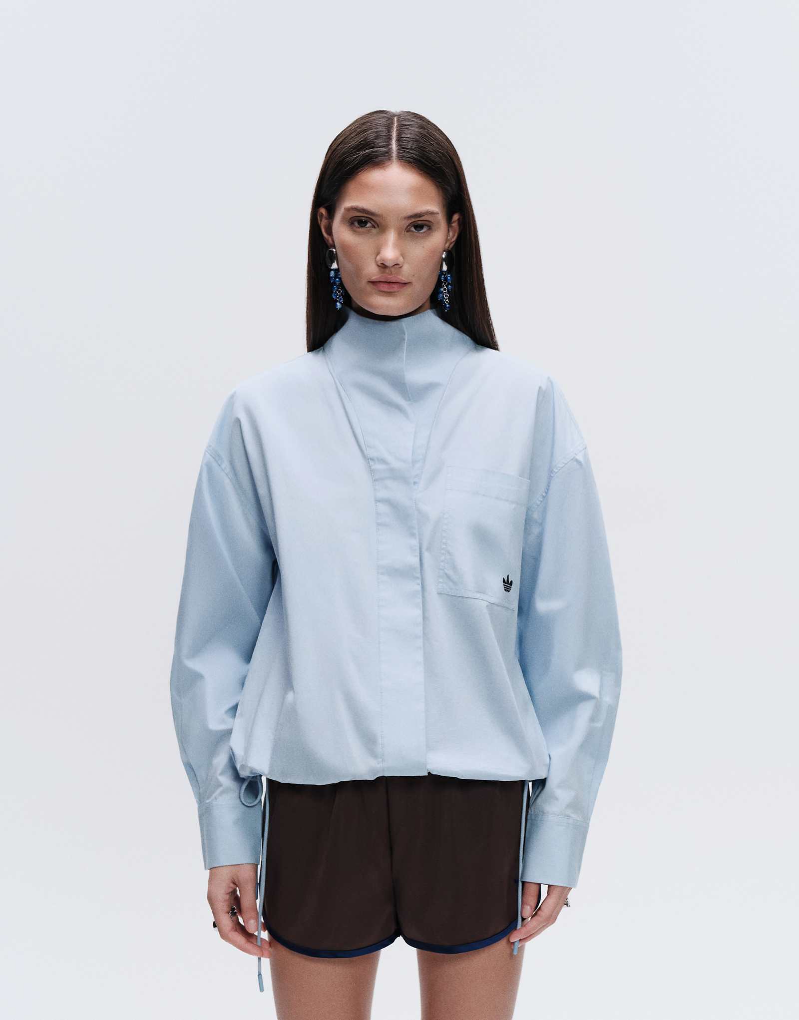 Adidas Originals x ASOS funnel neck shirt in blue light blue