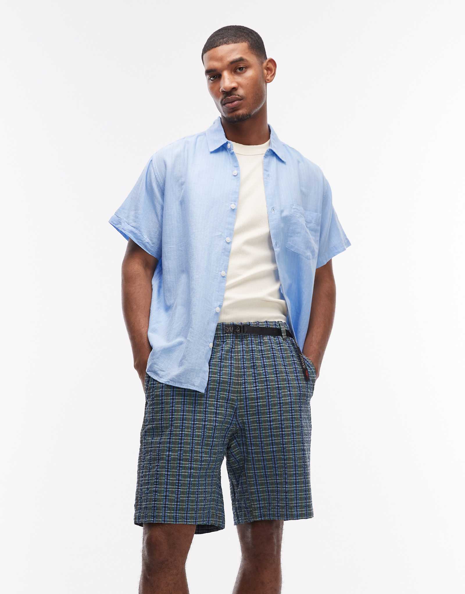 Gramicci OG plaid relaxed fit seersucker G-shorts in multi multi stripe 36990₽
