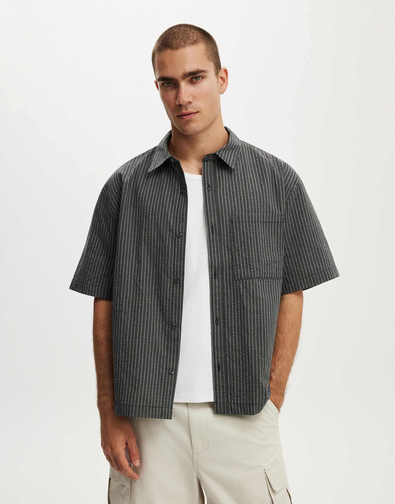 Cotton On darcy short sleeve shirt in mini plaid black check 10090₽