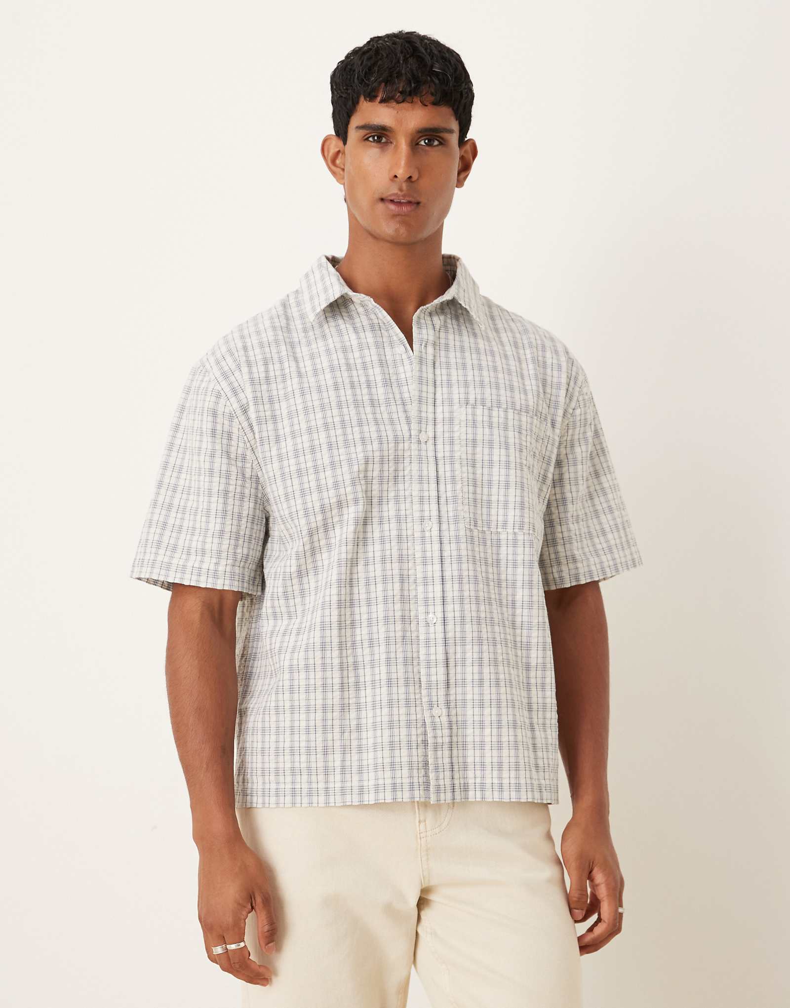 Cotton On darcy short sleeve shirt in off white plaid off white check 10090₽