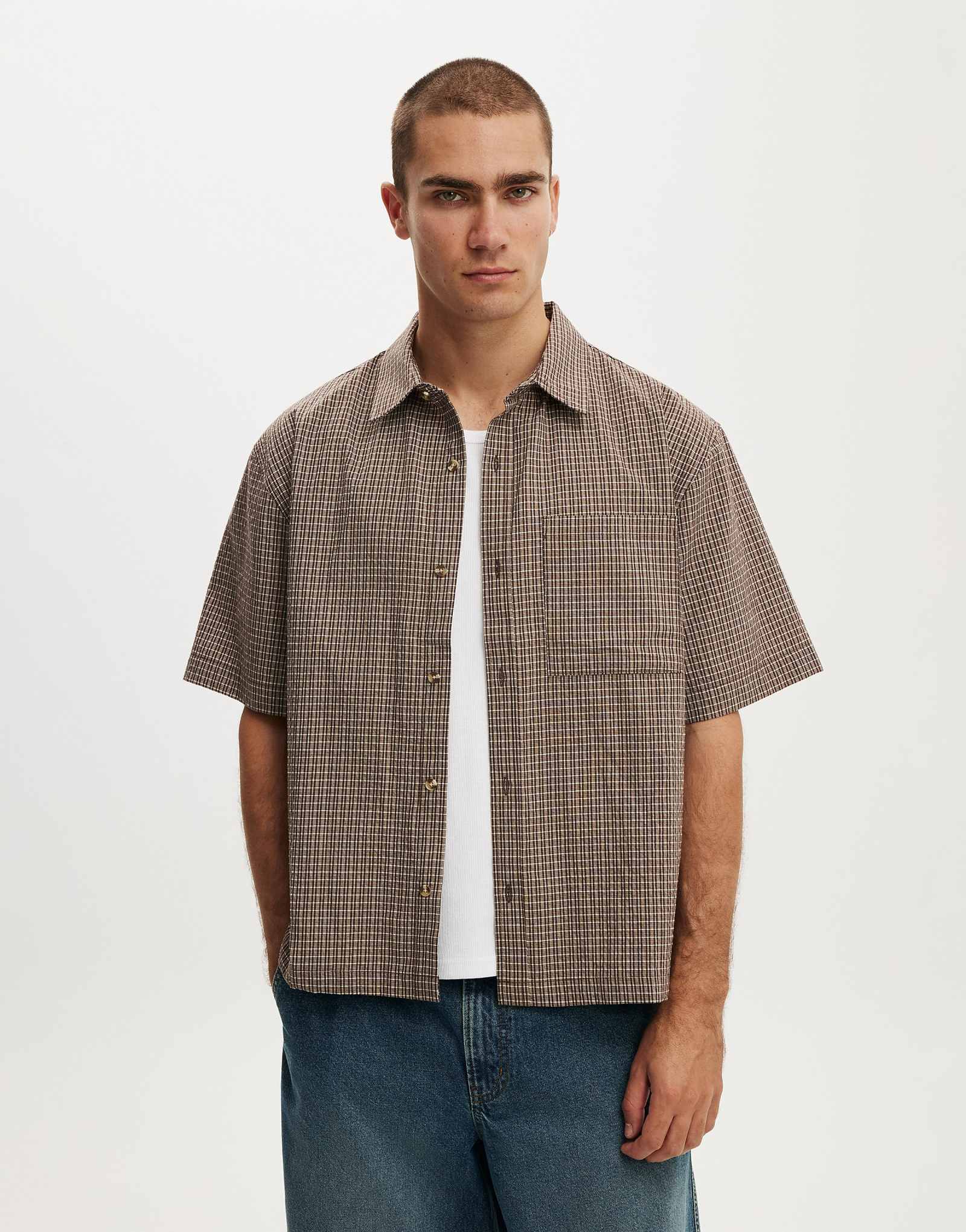 Cotton On darcy short sleeve shirt in chocolate plaid chocolate plaid 10090₽