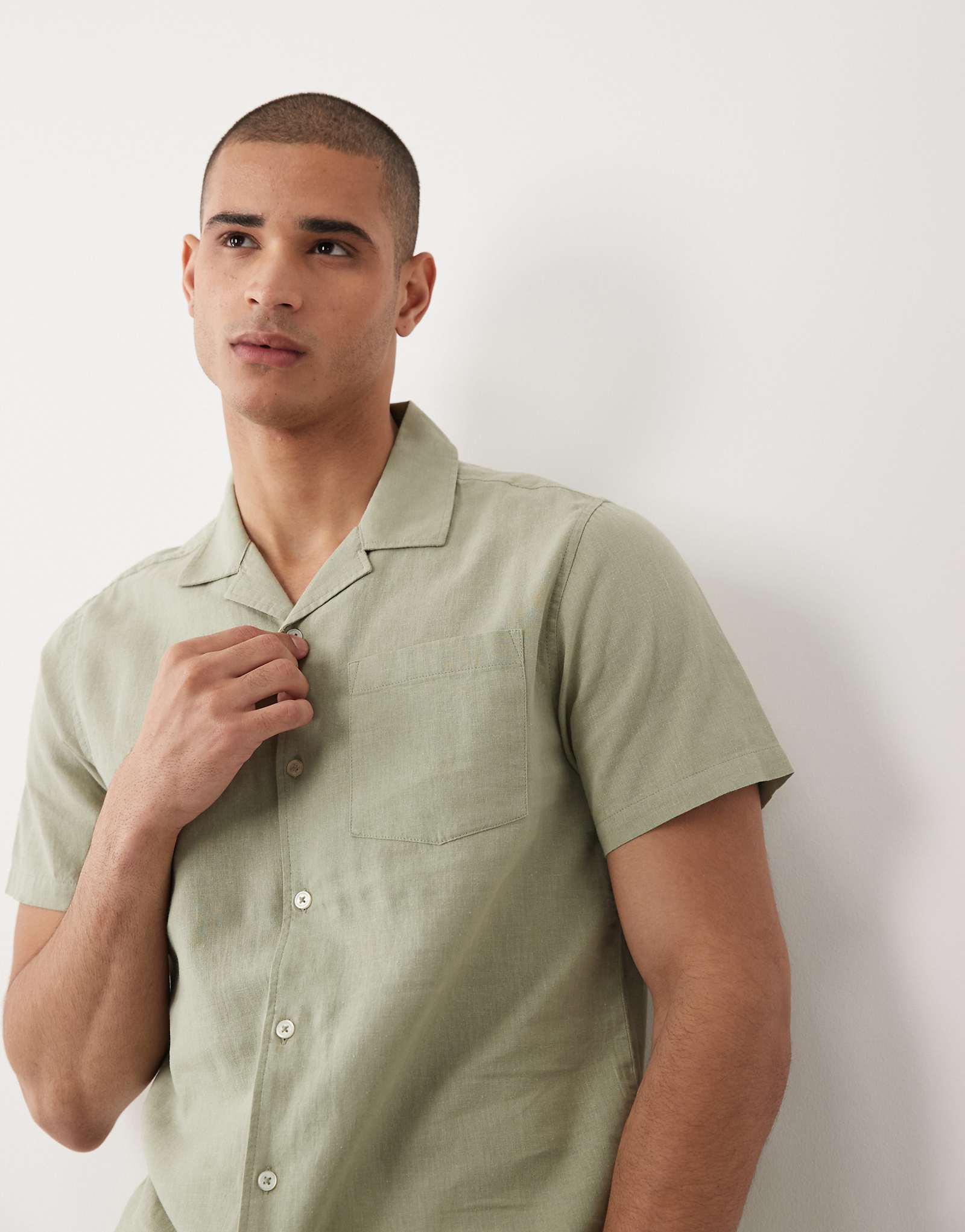 Threadbare short sleeve linen mix shirt in sage green sage green 6590₽