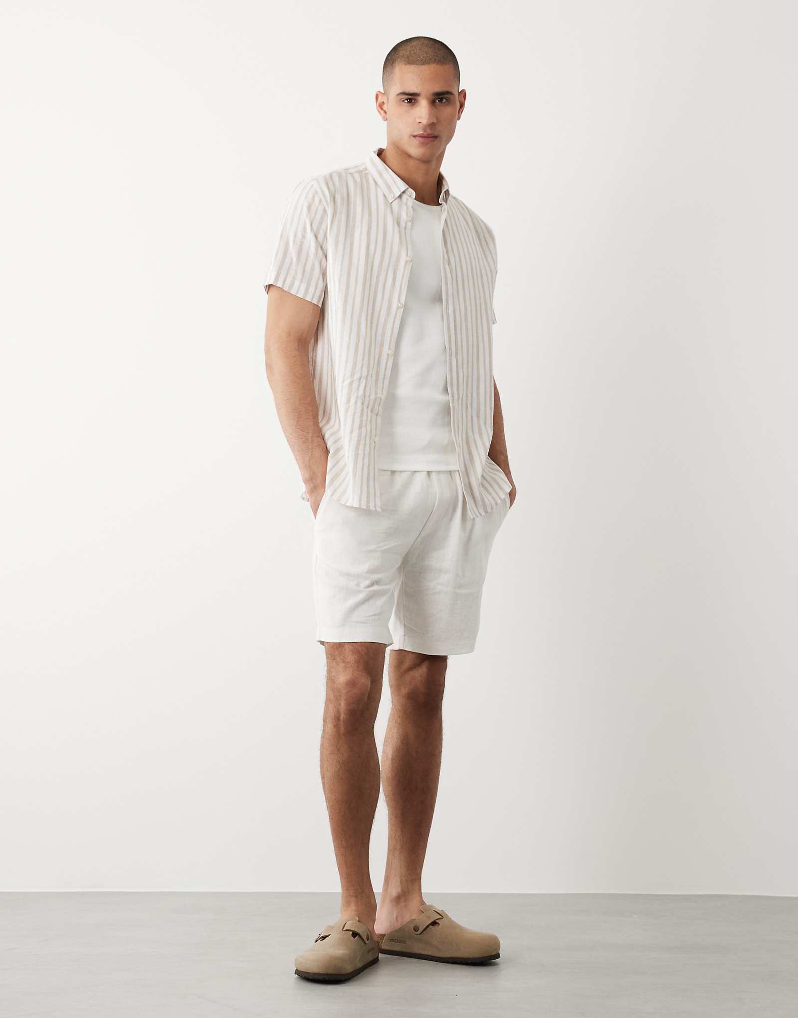Threadbare linen mix drawstring waist shorts in white white 5390₽
