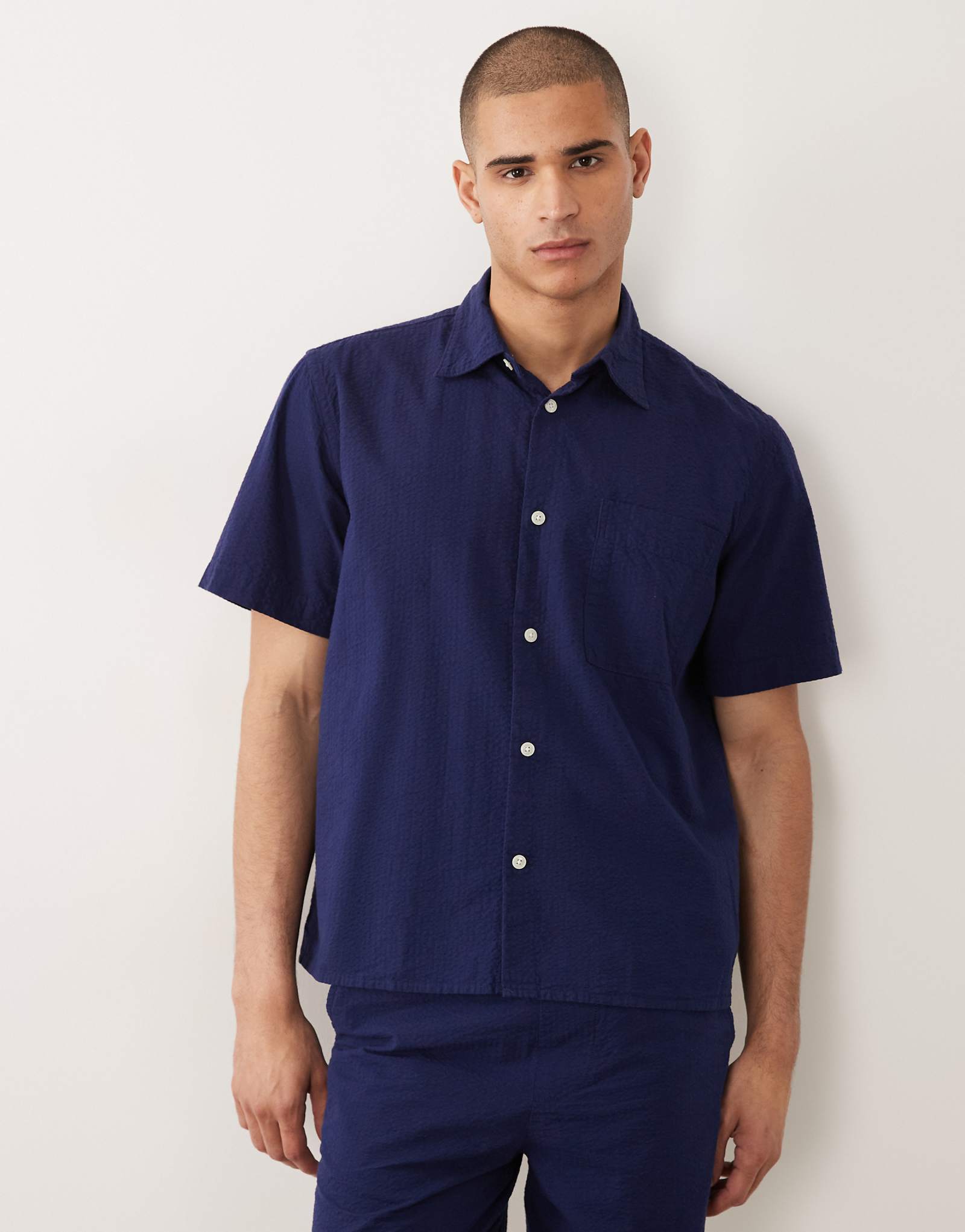 Selected seersucker short sleeve shirt in navy - part of a set ocean cavern 15490₽