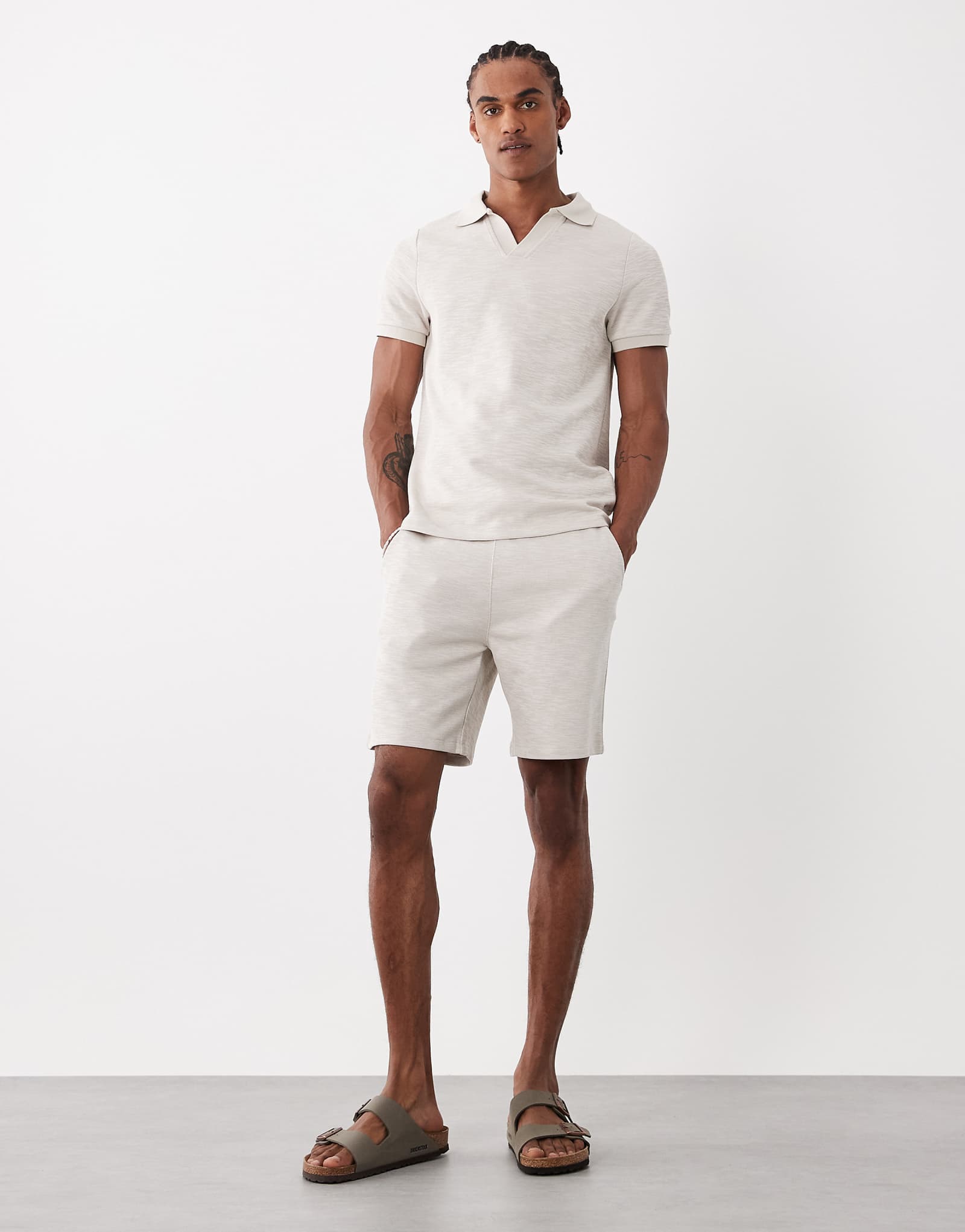 CAPO slubby jersey shorts in stone gray - part of a set gray 8090₽