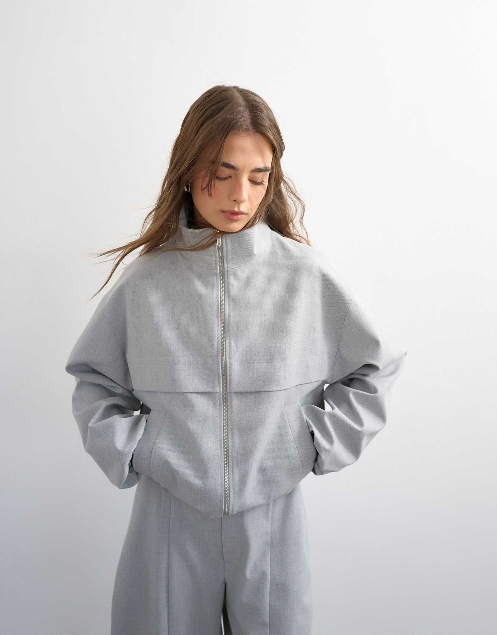 Topshop funnel neck jacket in light gray - part of a set light gray 23090₽