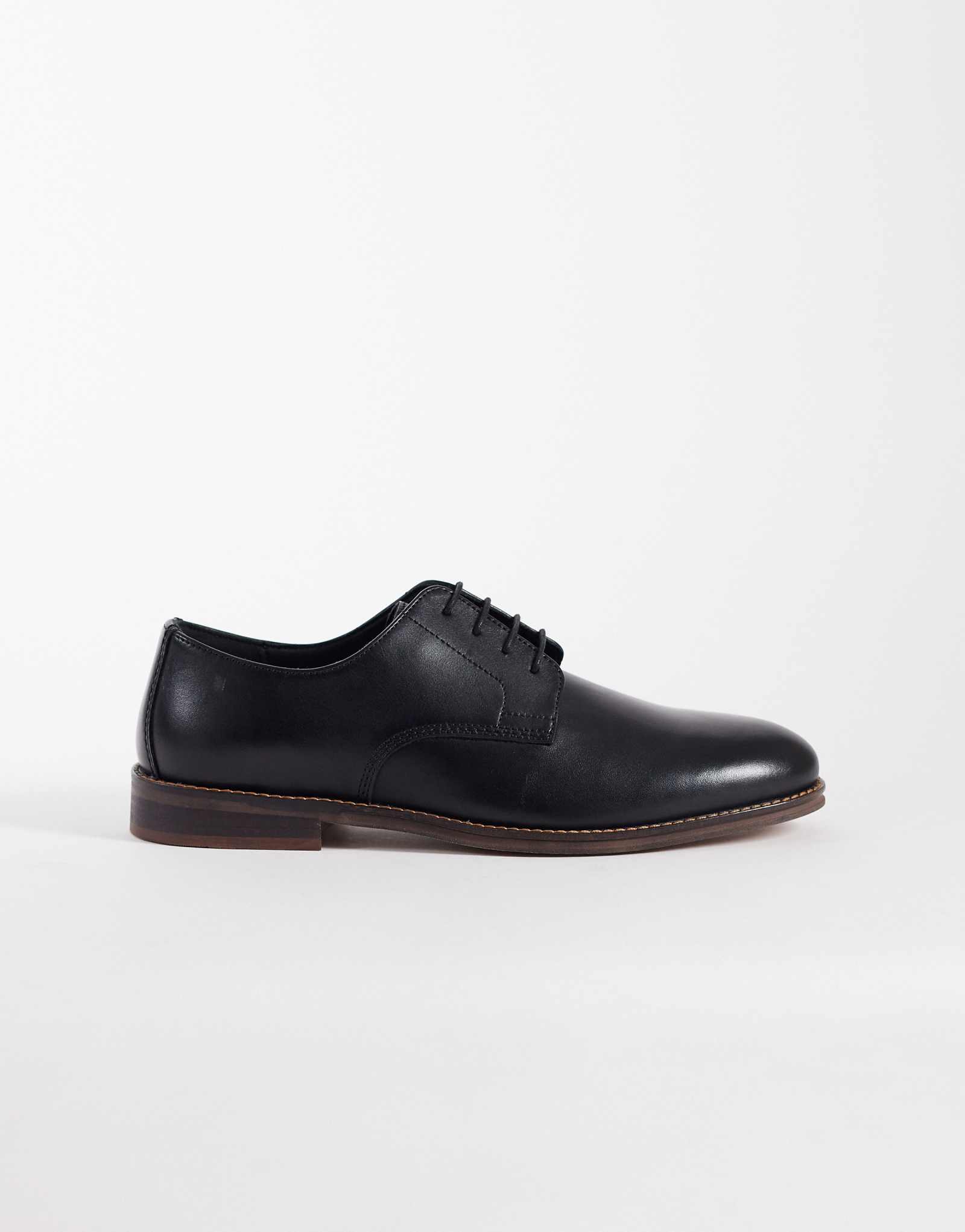 ASOS DESIGN lace up derby shoes with natural sole in black leather black 14490₽