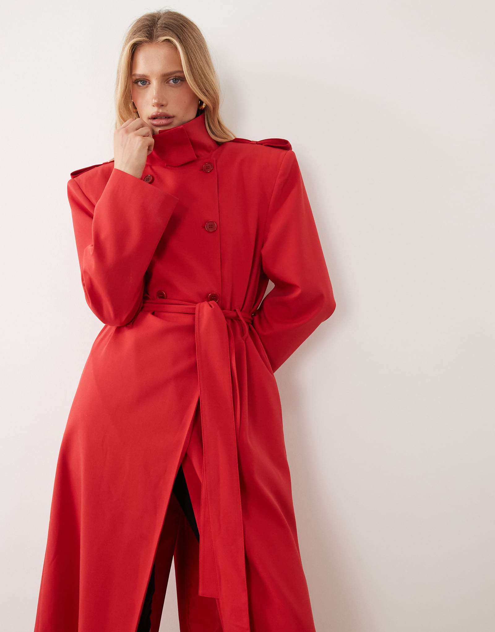 ASOS DESIGN shoulder pad tailored trench coat in red red 32790₽