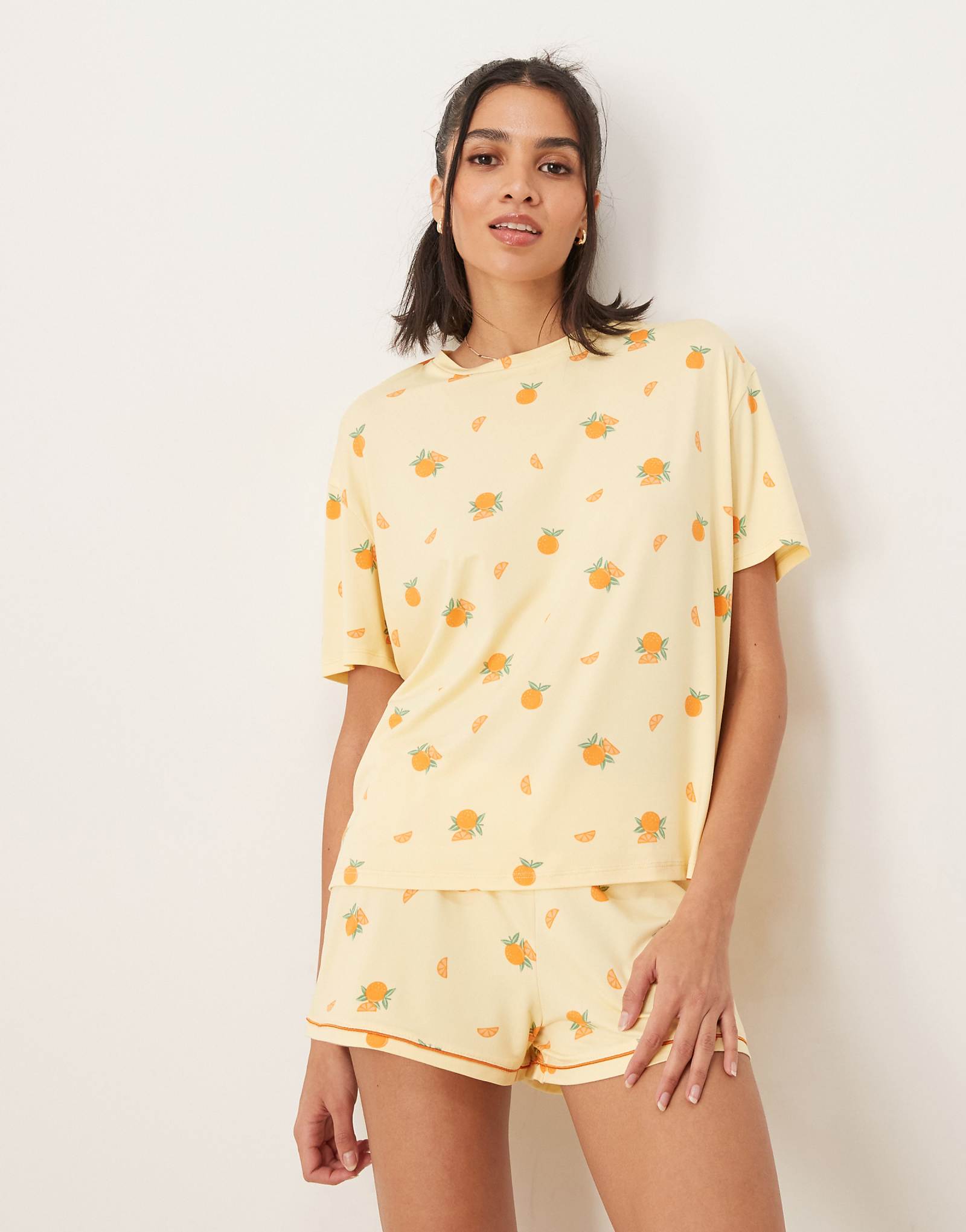 Urban Threads oversized pajama top and shorts in fruit print 4790₽
