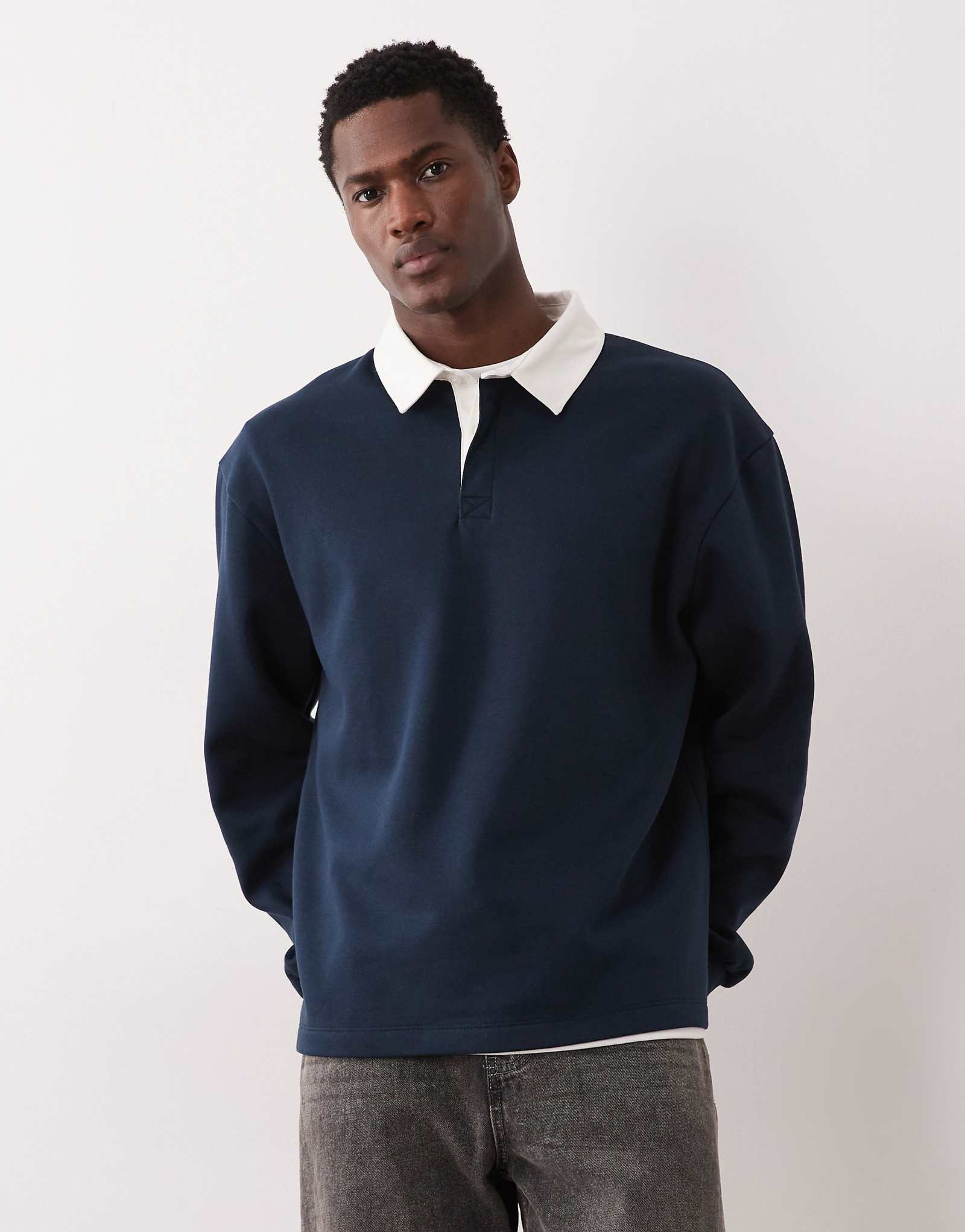 ASOS DESIGN oversized rugby sweatshirt with contrast twill collar in navy dark sapphire 9290₽