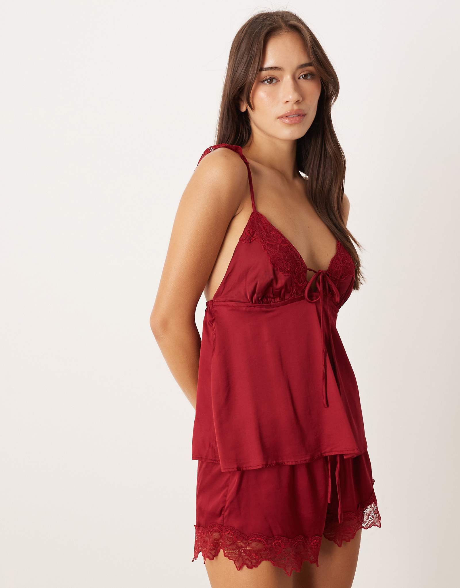 Gina Tricot mix and match satin pajama top in burgundy 7590₽