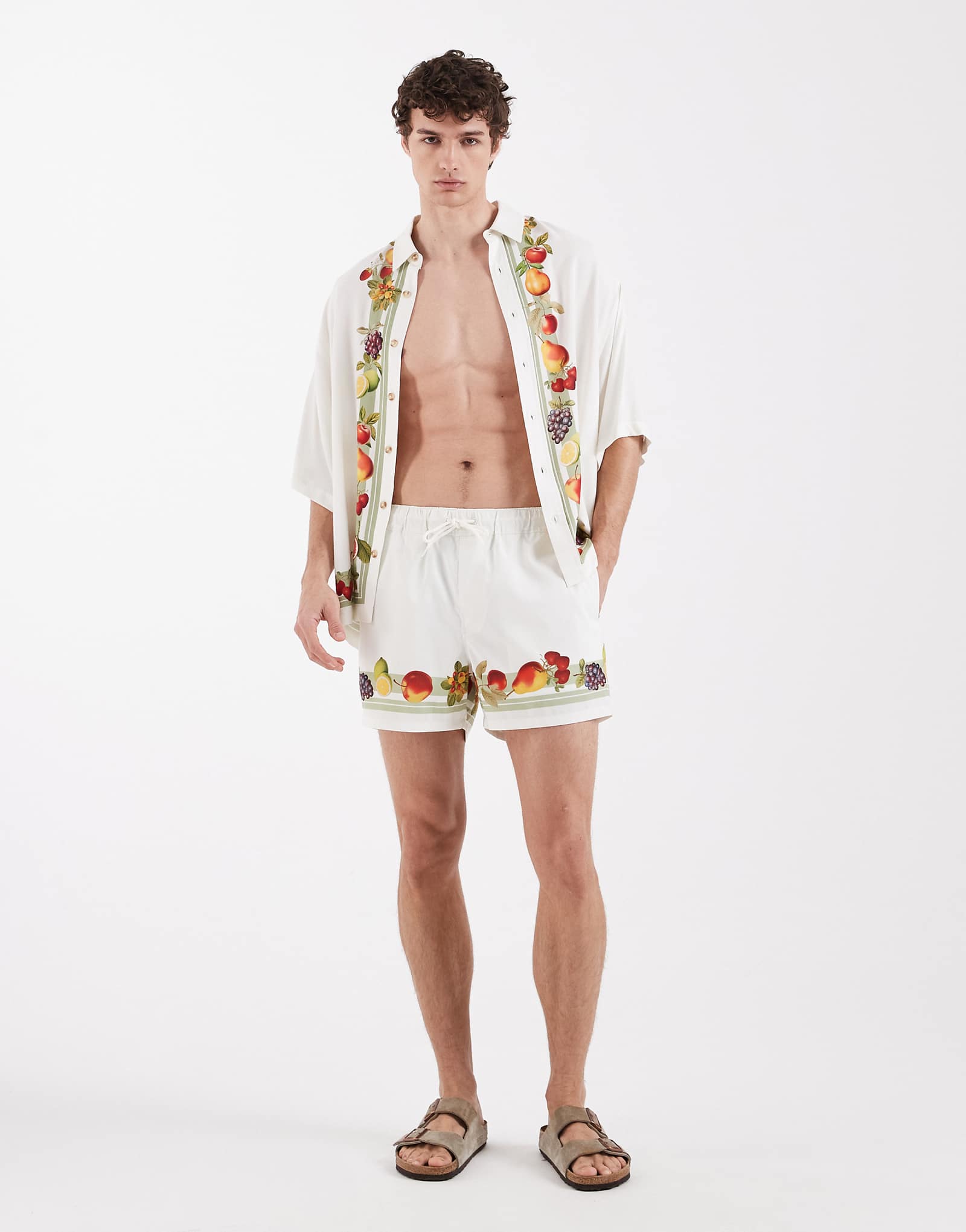 ASOS DESIGN short length swim shorts with fruit border print in off white - part of a set off-white 6790₽