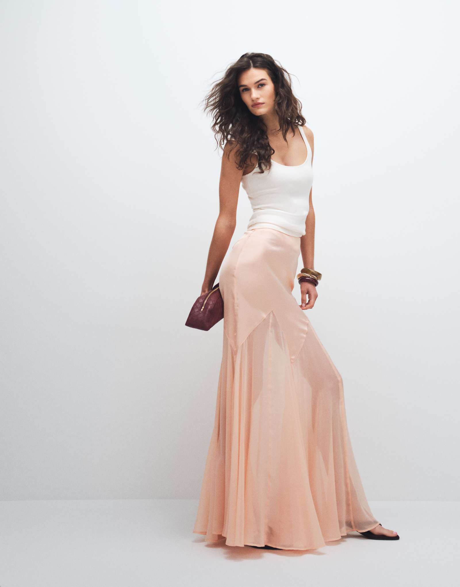 ASOS DESIGN Tall satin and chiffon mix fishtail skirt in peach peach 13590₽