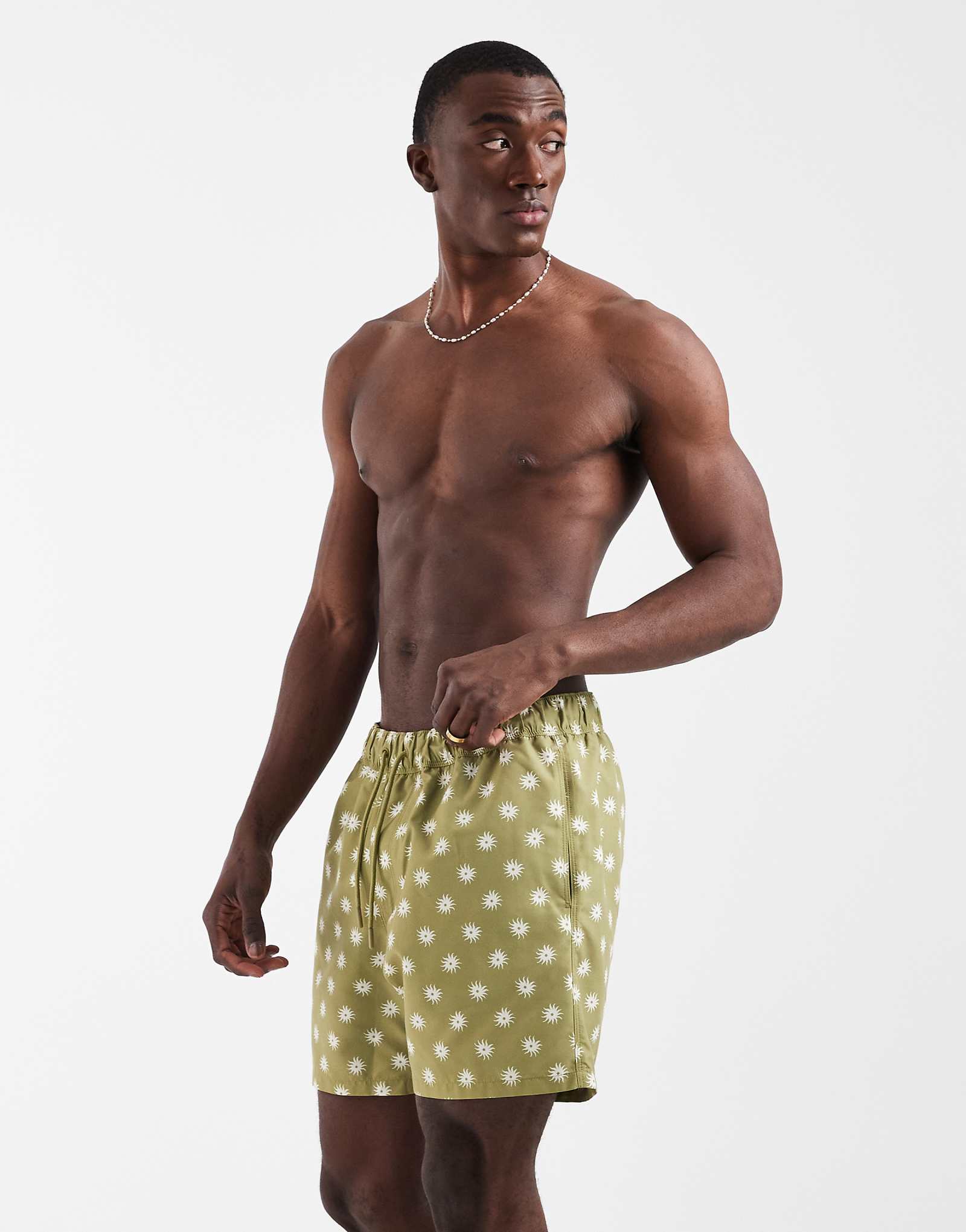 ASOS DESIGN swim shorts in mid length in micro print in green green 5790₽