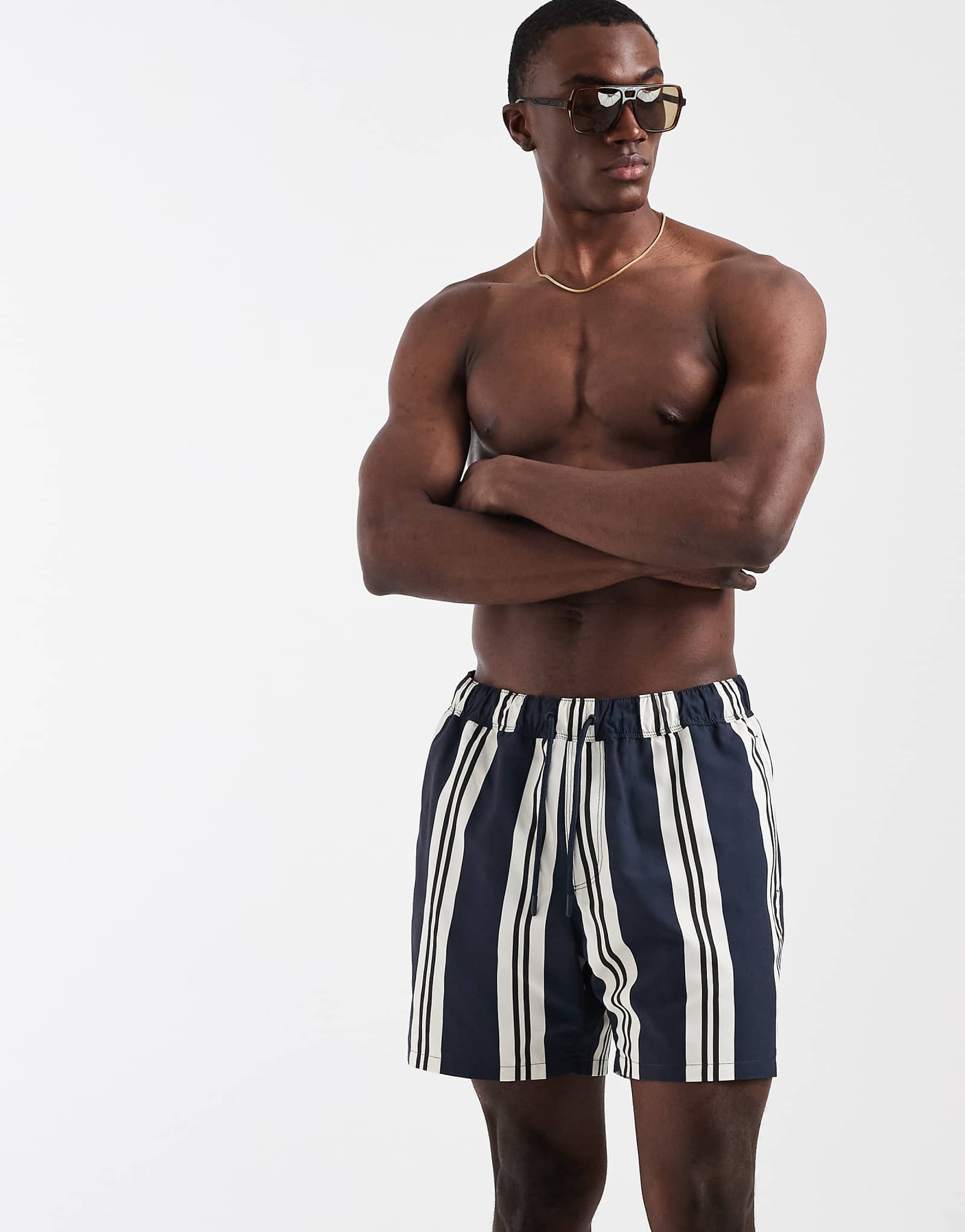 ASOS DESIGN swim shorts in mid length in navy stripe navy 5790₽