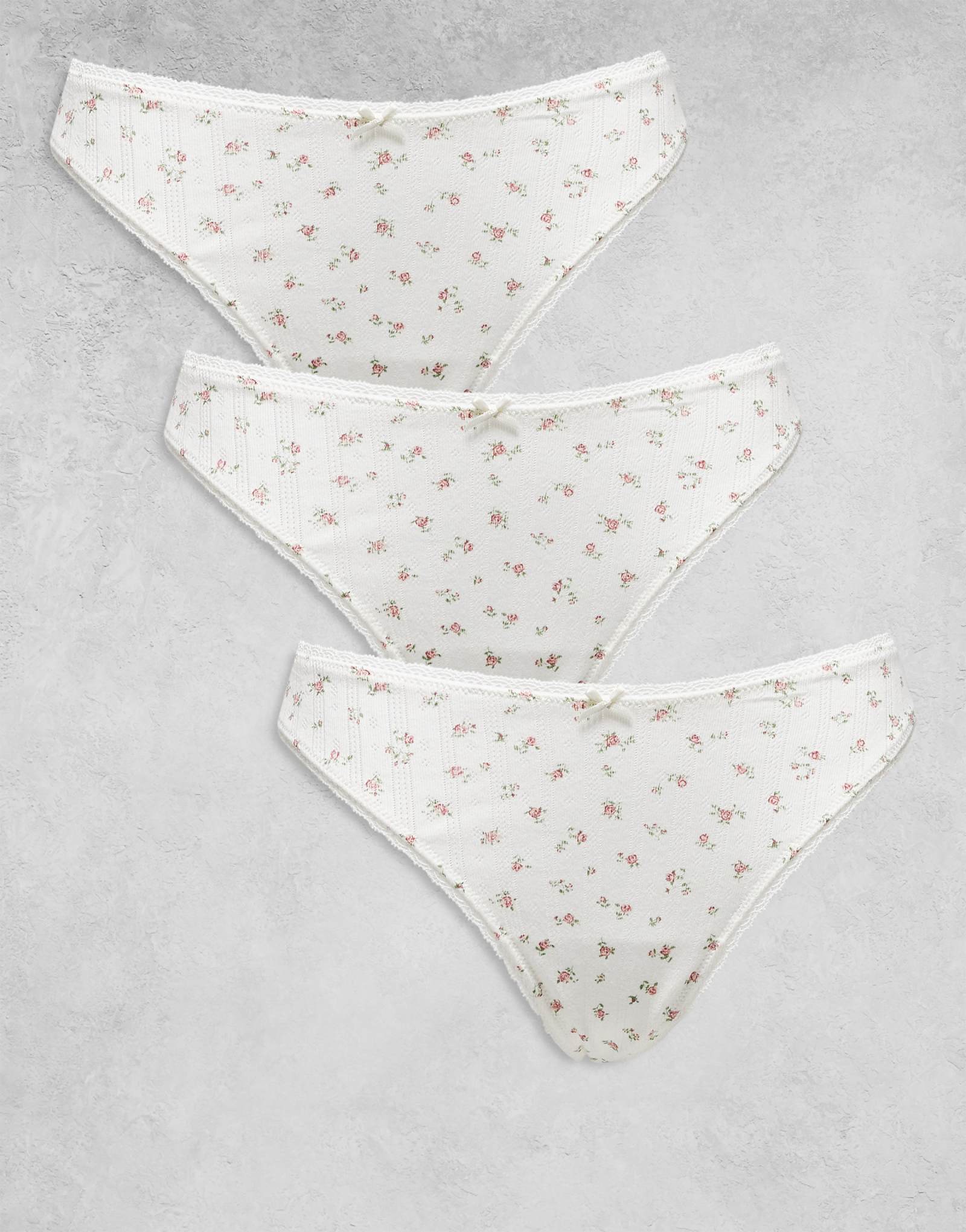 Lindex 3-pack cotton thongs with lace trim in floral print floral 4990₽