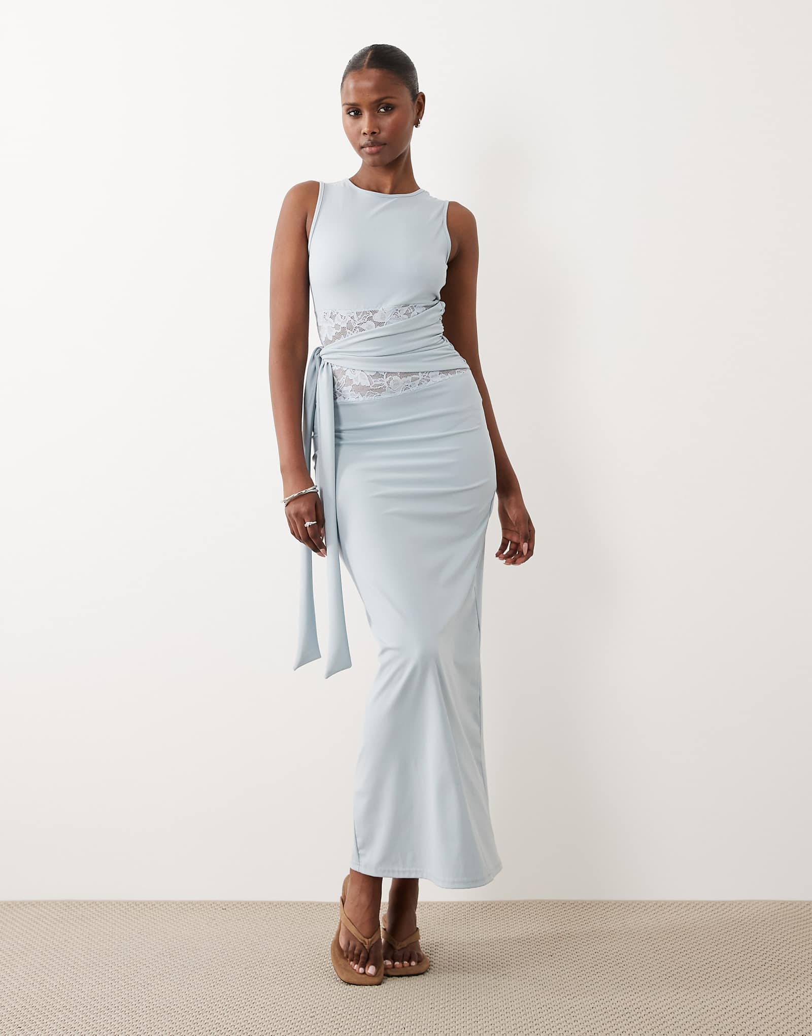The Frolic exclusive lace insert tie detail maxi dress in baby blue blue 14190₽