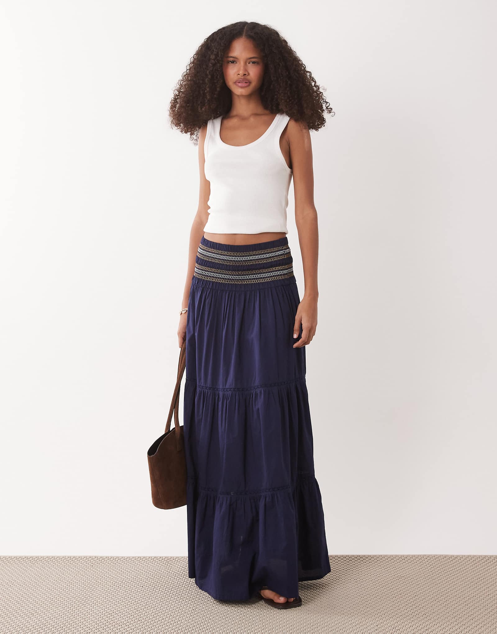 Accessorize shirred waist maxi skirt in navy navy 15090₽