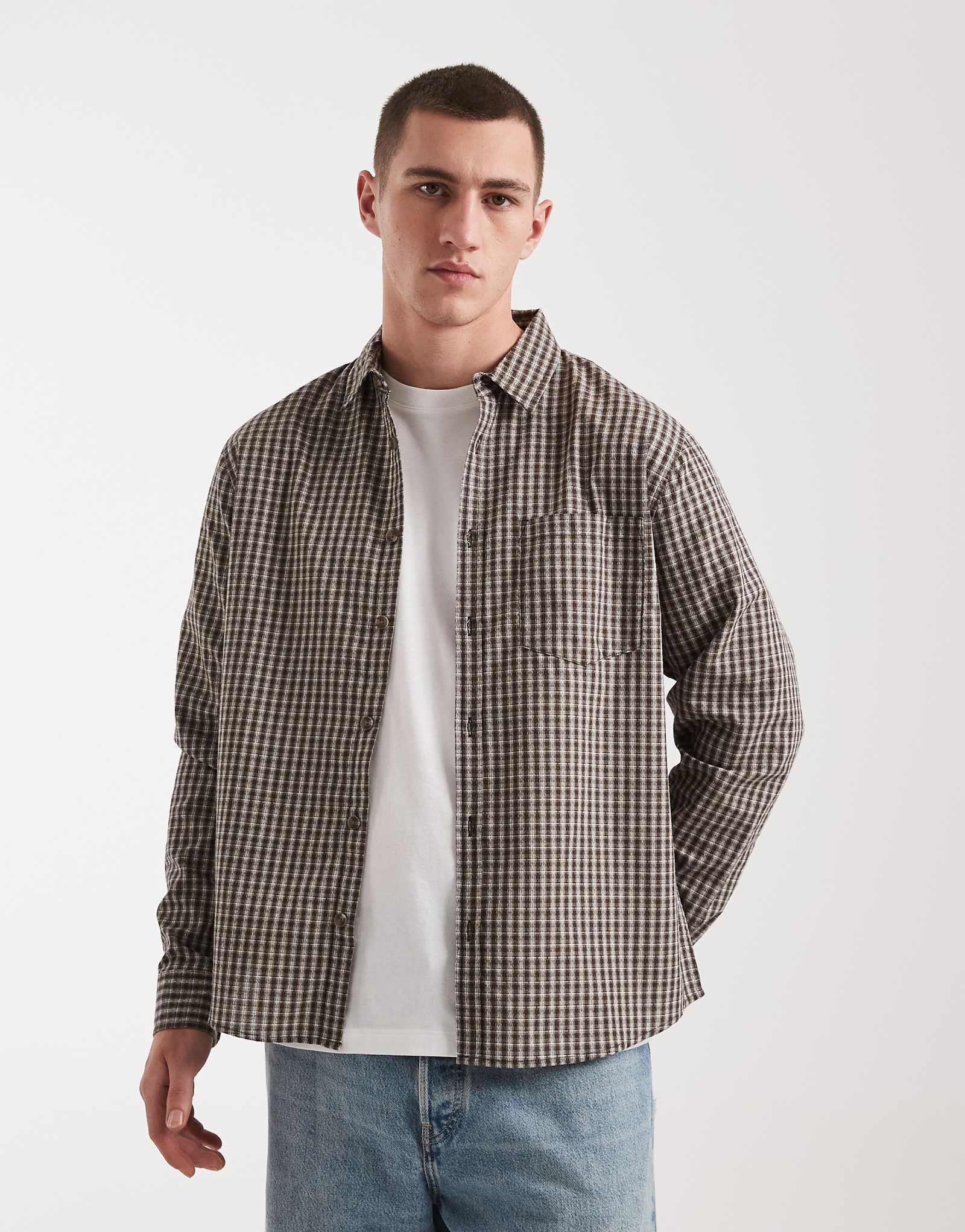 Cotton On long sleeve shirt in brown white plaid brown white check 11790₽