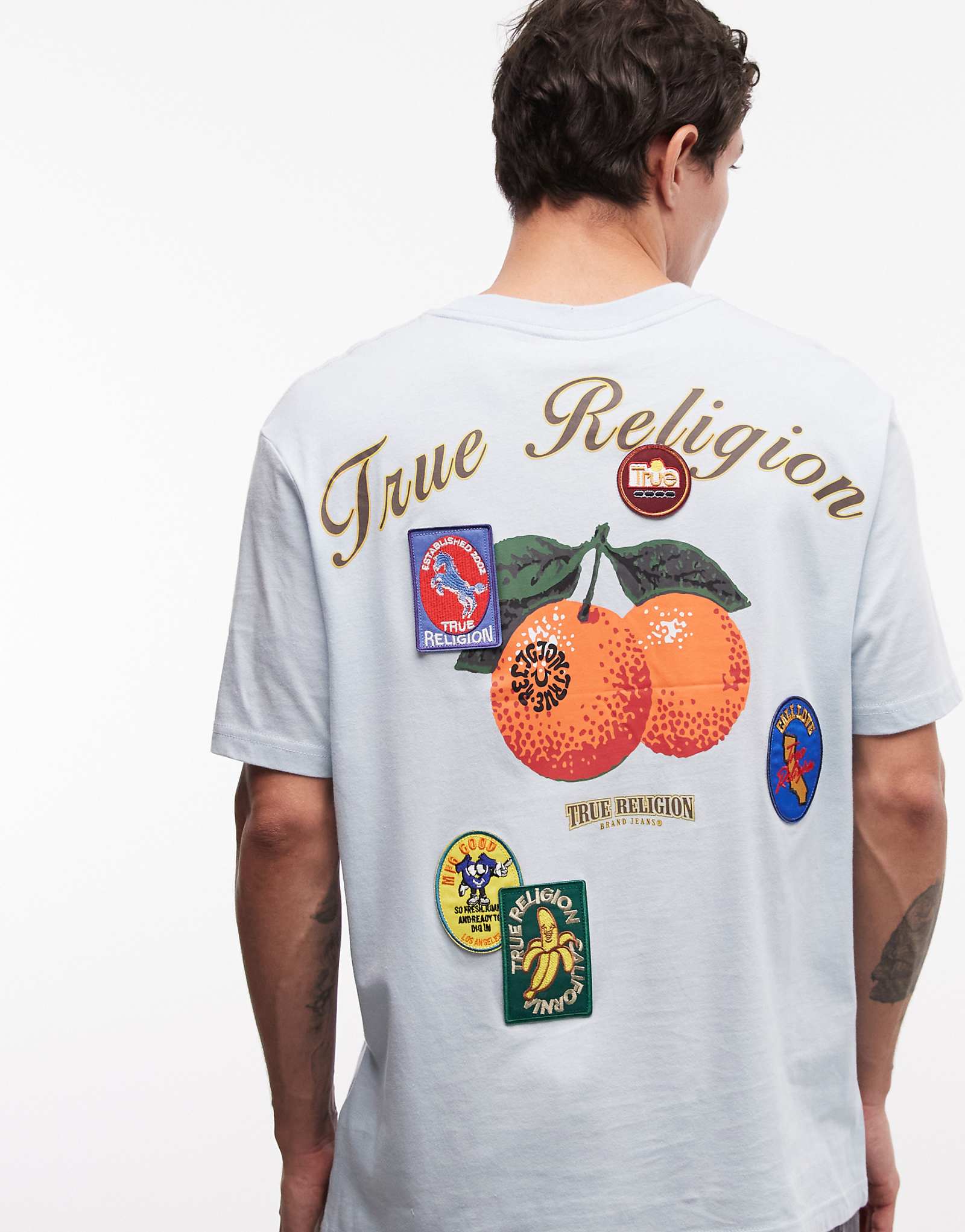 True Religion orchard stamps T-shirt in baby blue baby blue 16490₽