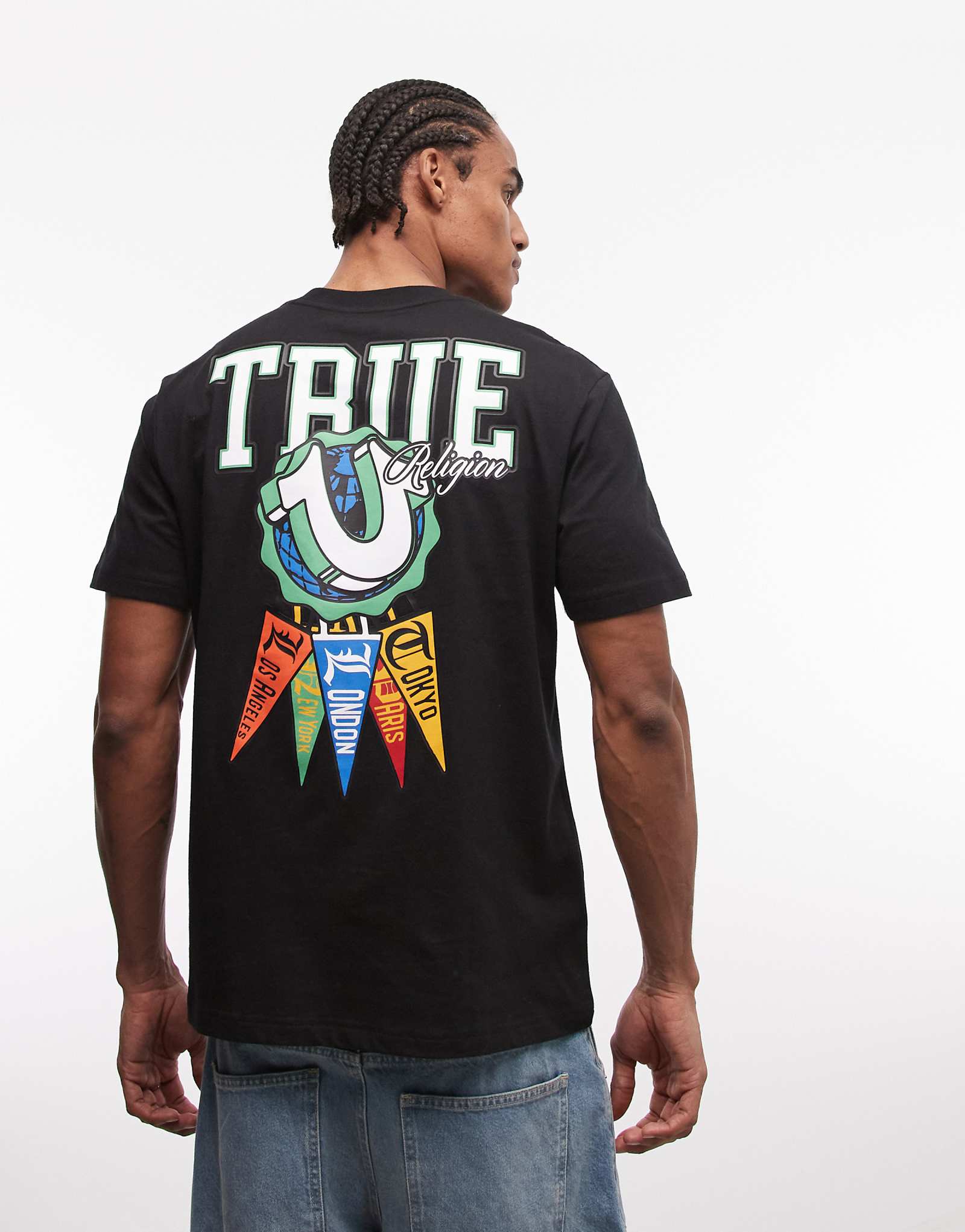 True Religion pennants T-shirt in jet black black 16490₽